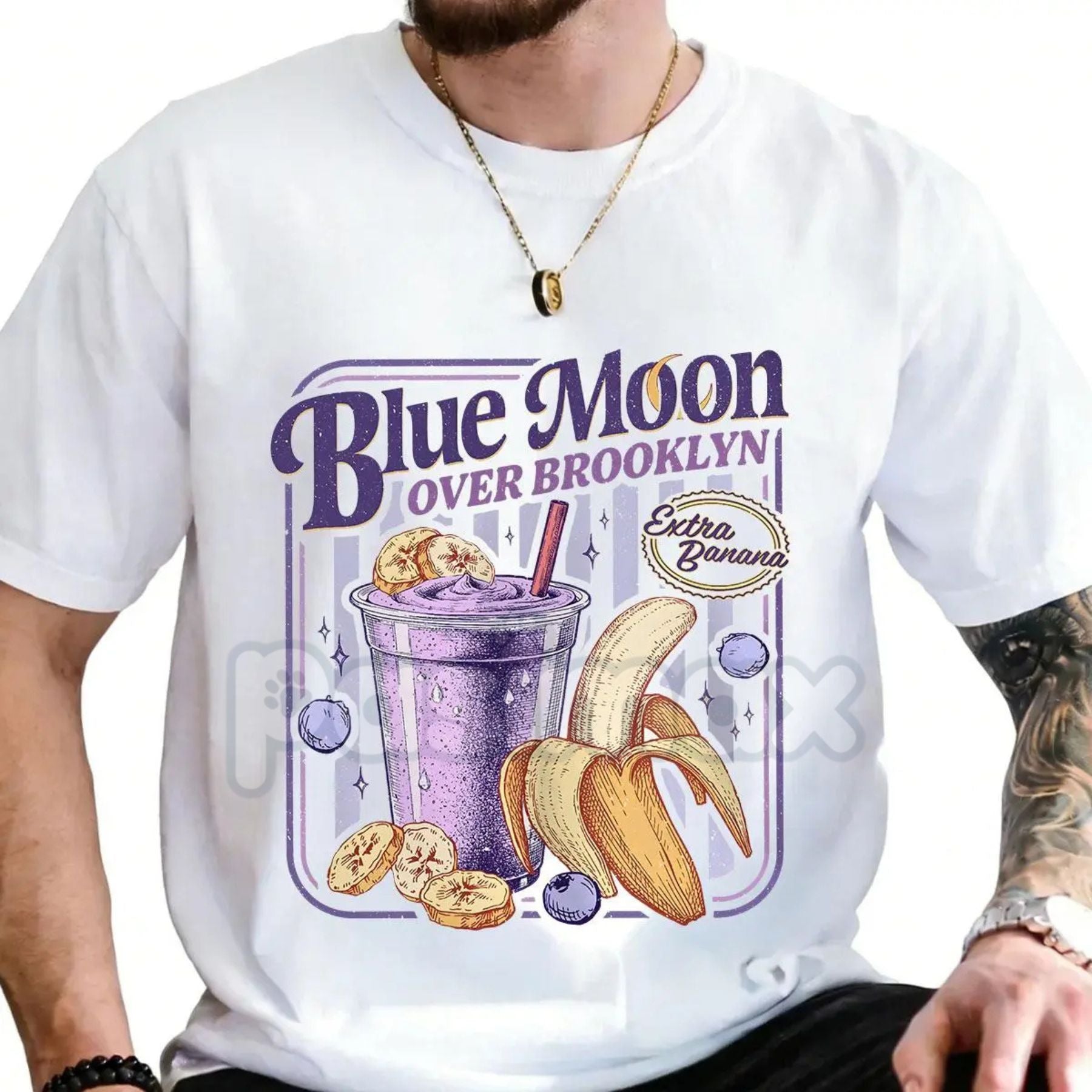 Parody Blue Moon Over Brooklyn T-Shirt - Extra Banana Smoothie Graphic Tee, Heated Rivalry Fan Merch, Shane and Ilya Hockey Romance Shirt, Ironic Brooklyn Sports Bar Apparel