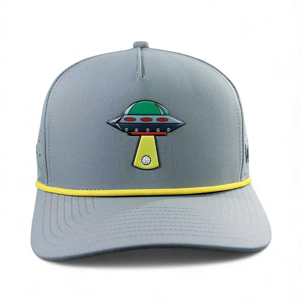 UFO Golf Hat | Snapback Cap | Built-in Magnetic Ball Marker Holder + Marker Included | Adjustable | Alien Gray