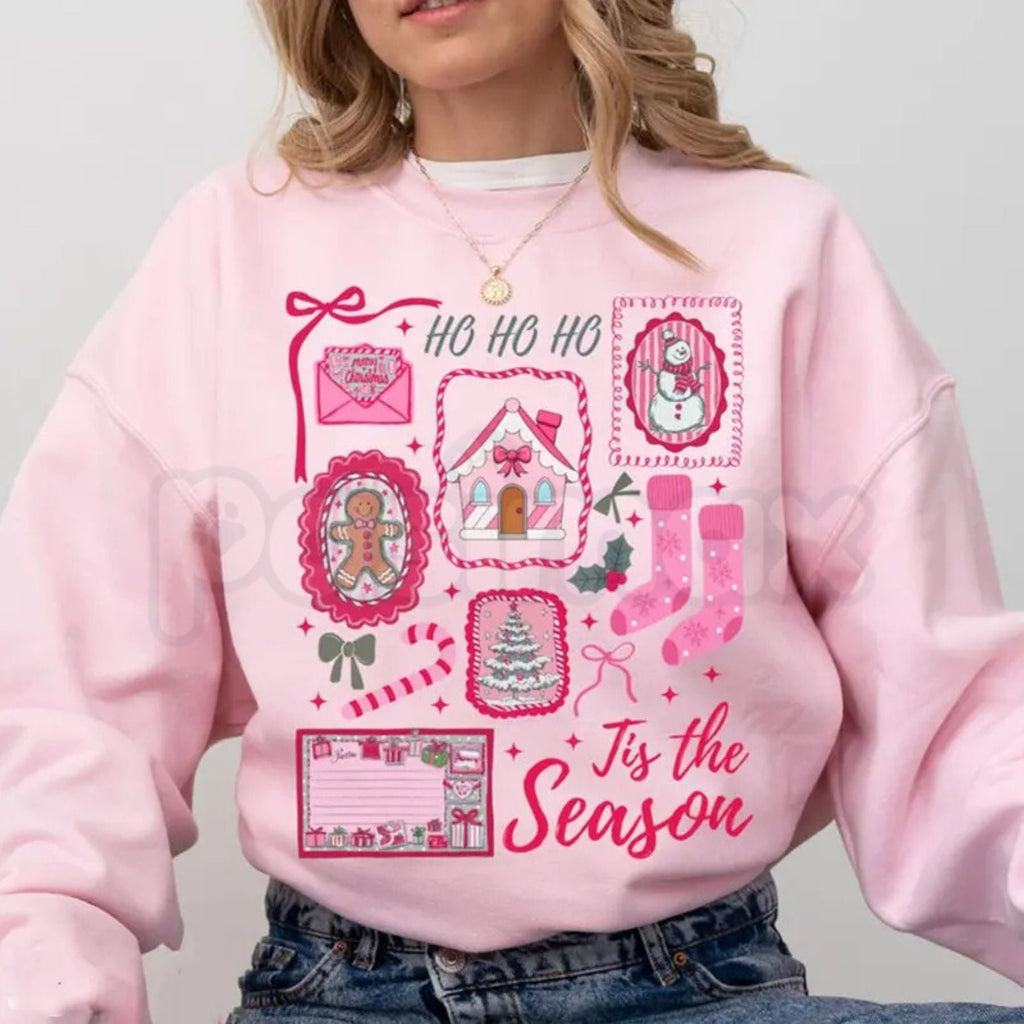 Pink Tis The Season Christmas Sweatshirt | Coquette Holiday Graphic Crewneck