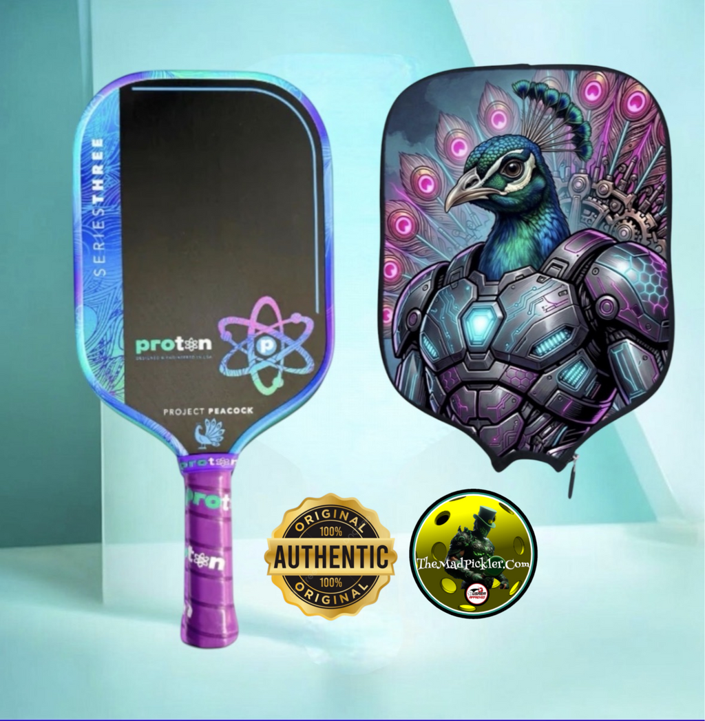 Proton Project Peacock 15mm Elongated Black/Jade/Plum Pickleball Paddle & Cover