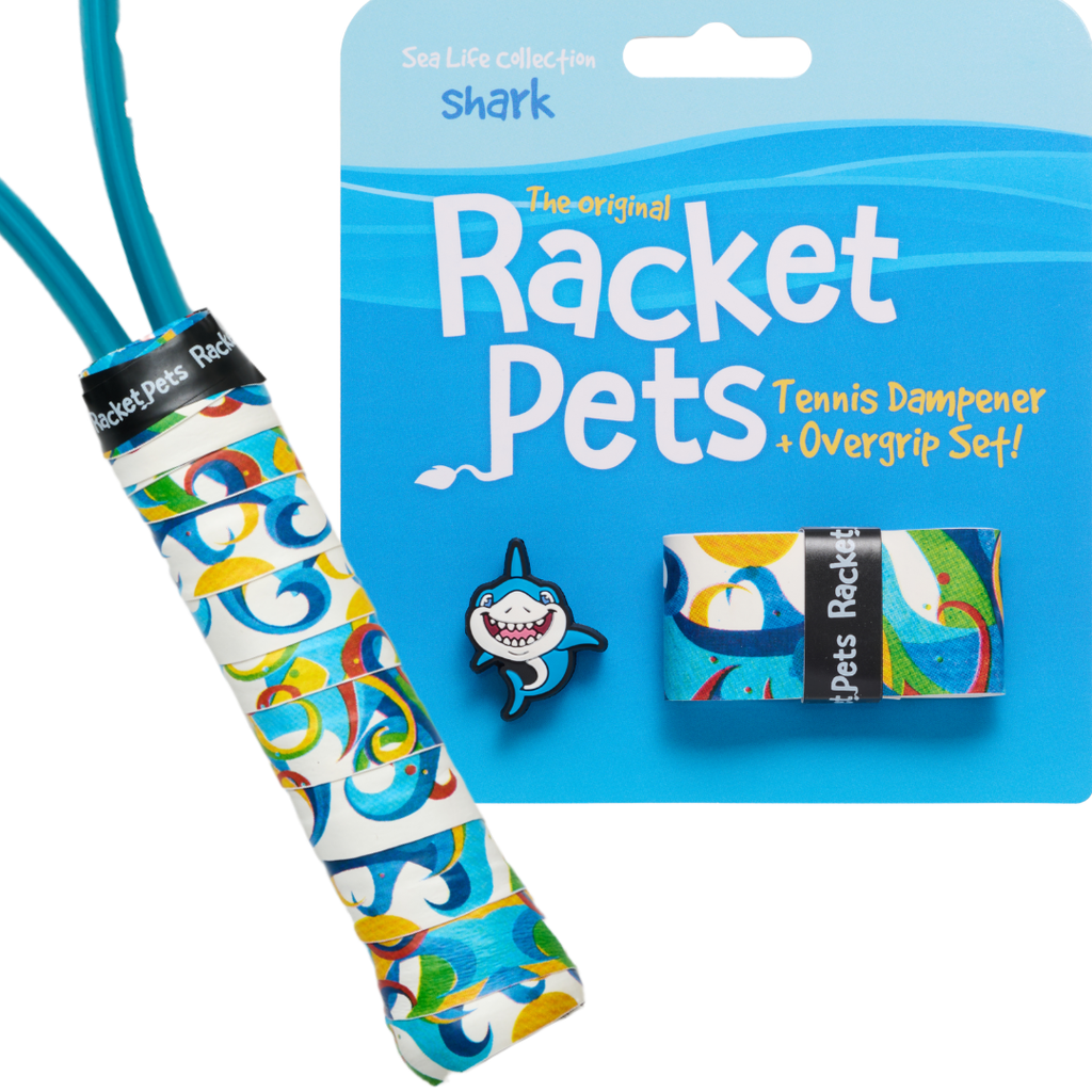 Shark Tennis Overgrip Tape and Matching Shock Absorbing Dampener for Tennis Racket