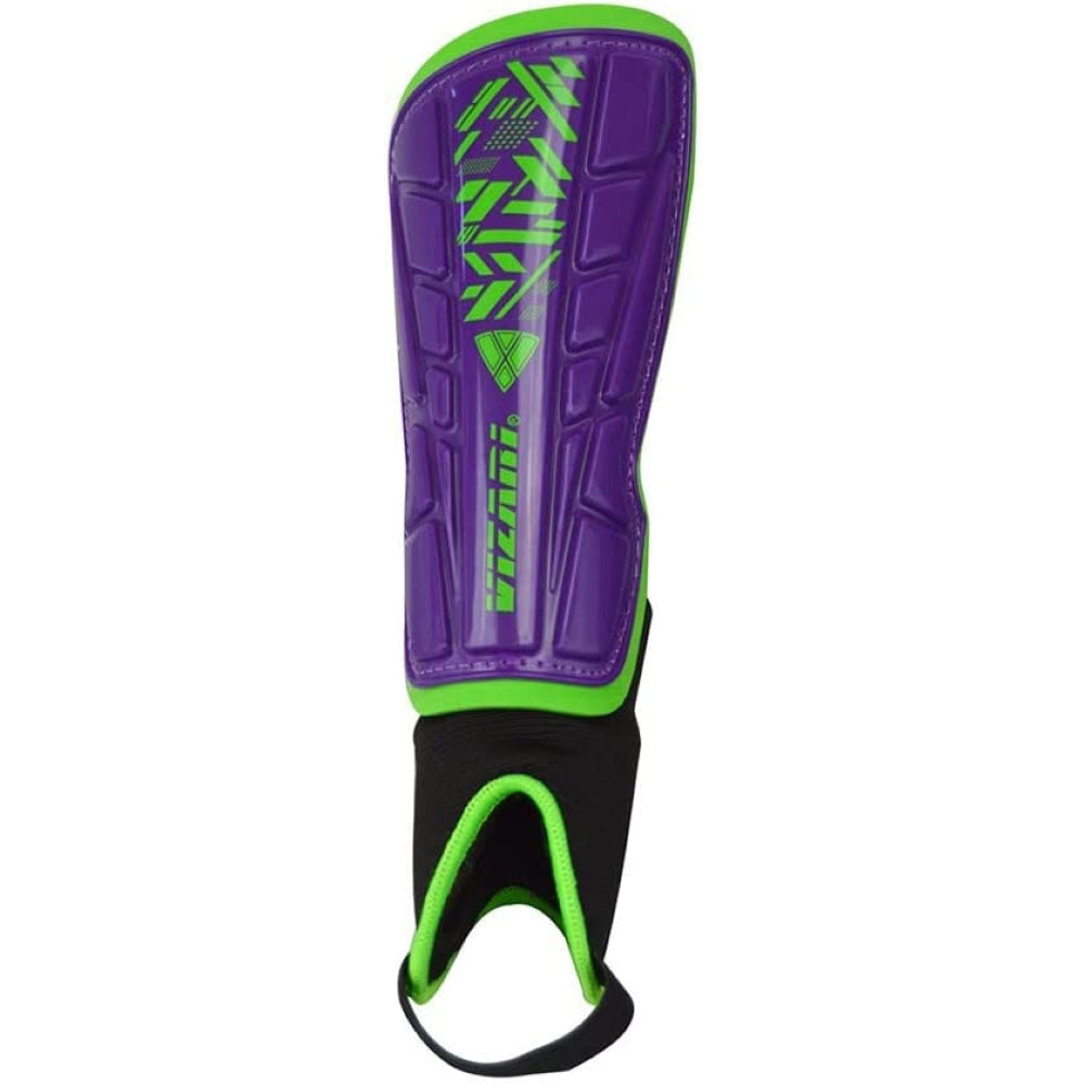 Malaga Soccer Shin Guard with Adjustable Straps-Purple/Green