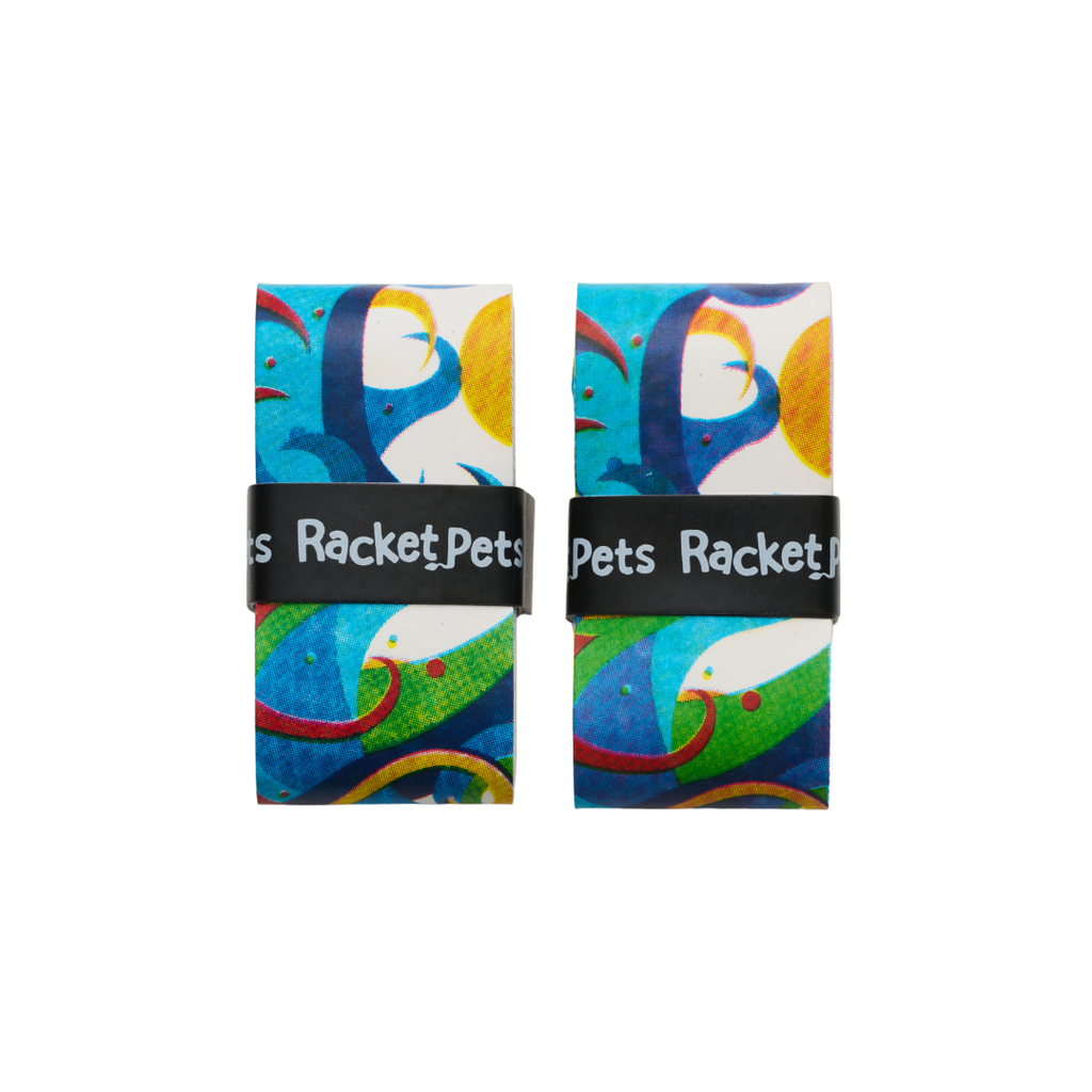 VALUE PACK - A Blue Shark Racket Pet Tennis Dampener and Blue Overgrip Tape with a (Pack of 2) Replacement Overgrip Tape
