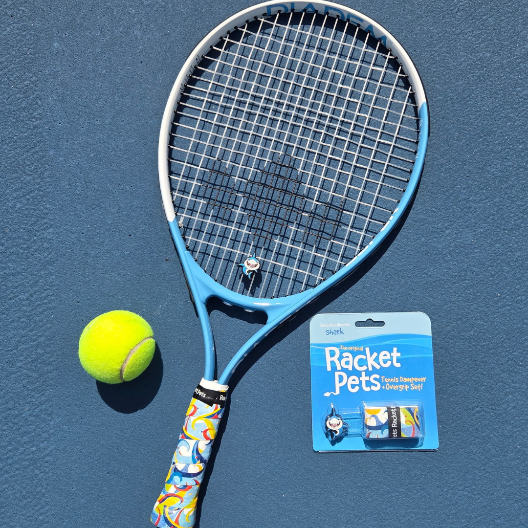 Shark Tennis Overgrip Tape and Matching Shock Absorbing Dampener for Tennis Racket