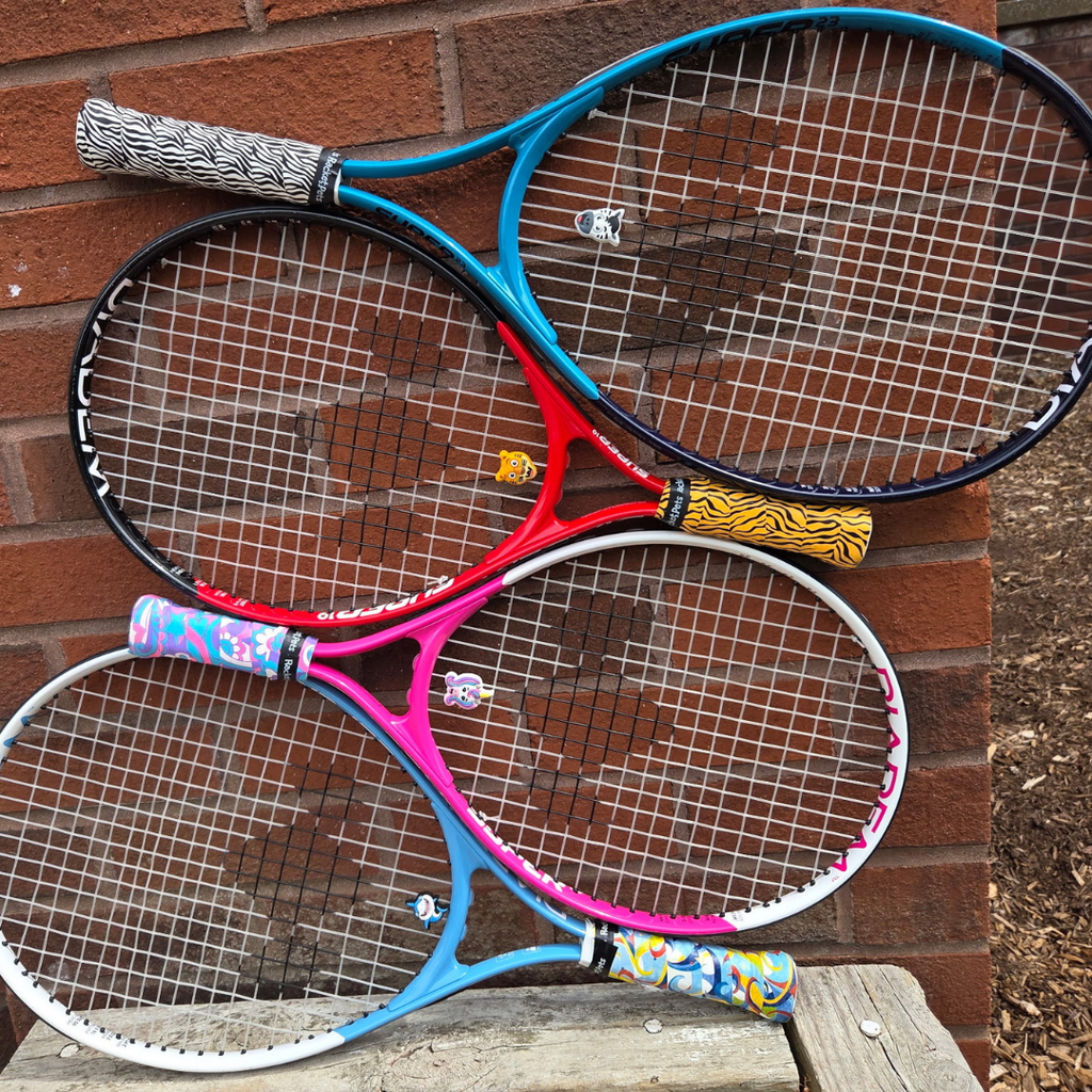 VALUE PACK - A Yellow Tiger Racket Pet Tennis Dampener and Overgrip Tape with a (Pack of 2) Replacement Overgrip Tape