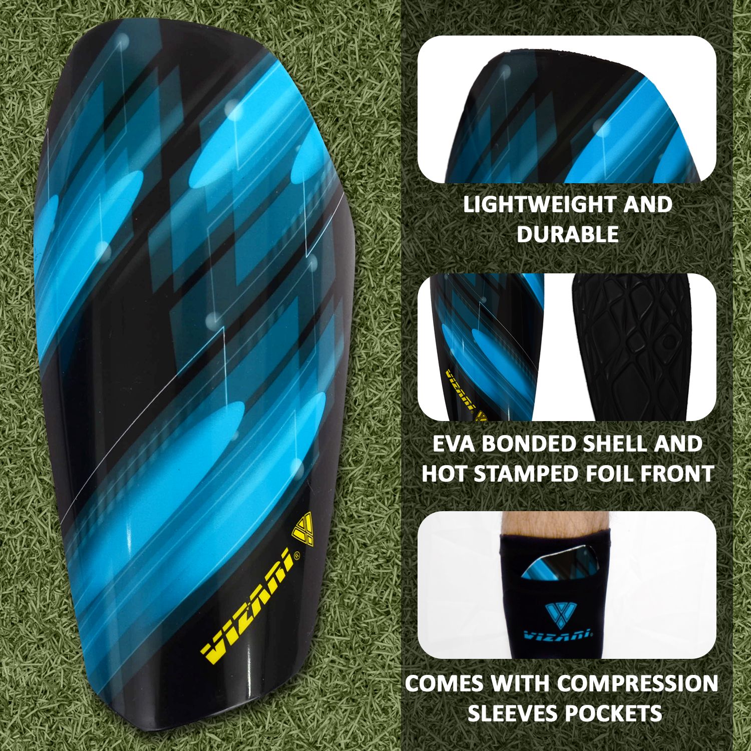 Salinas Soccer Shin Guard with Pocketed Sleeve-Sky/Black