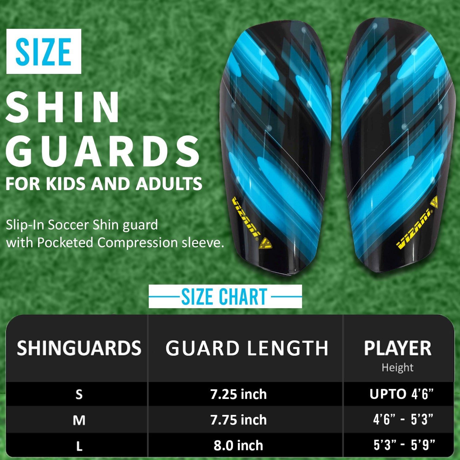 Salinas Soccer Shin Guard with Pocketed Sleeve-Sky/Black