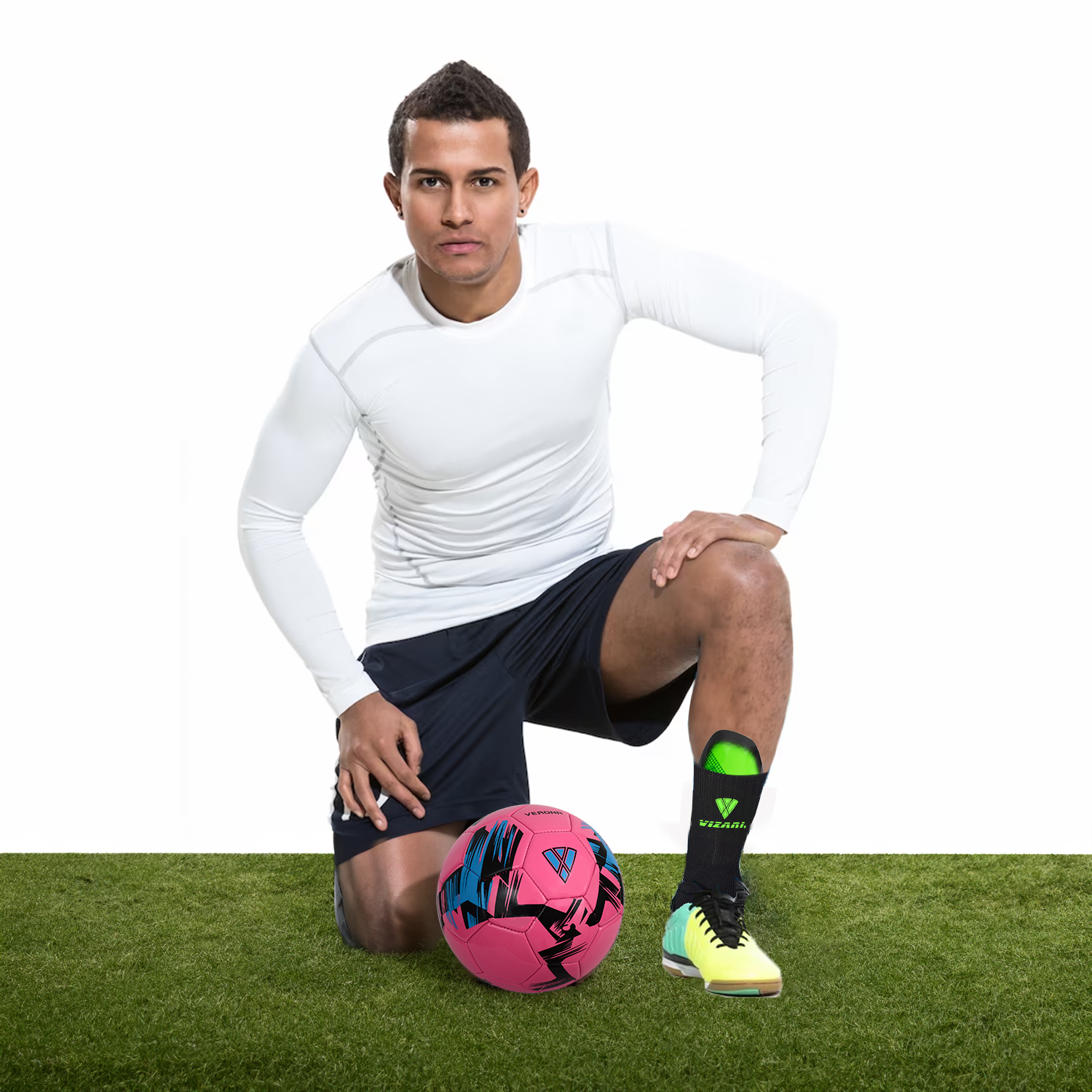 Aptos Soccer Shin Guard with Sleeve-Green/Black