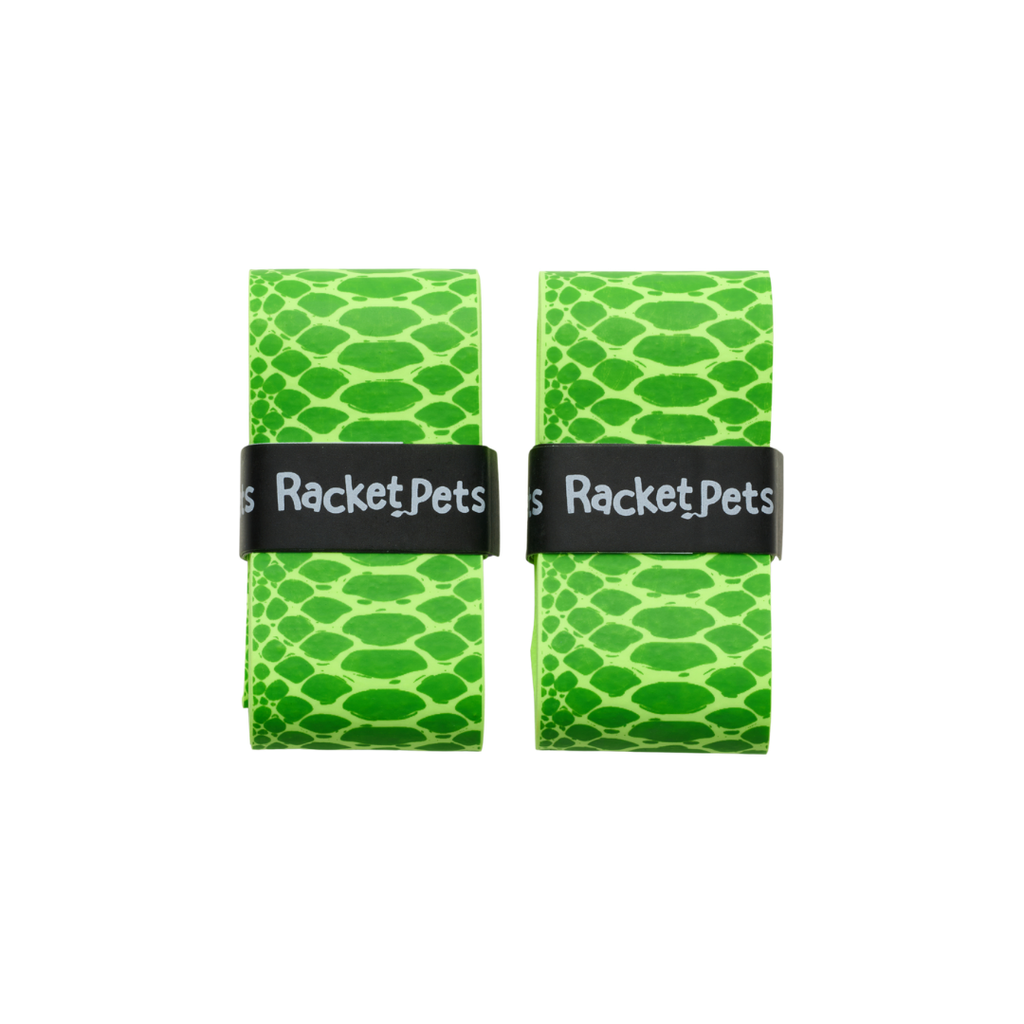 VALUE PACK - A Green Snake Racket Pet Tennis Dampener and Overgrip Tape with a (Pack of 2) Replacement Overgrip Tape