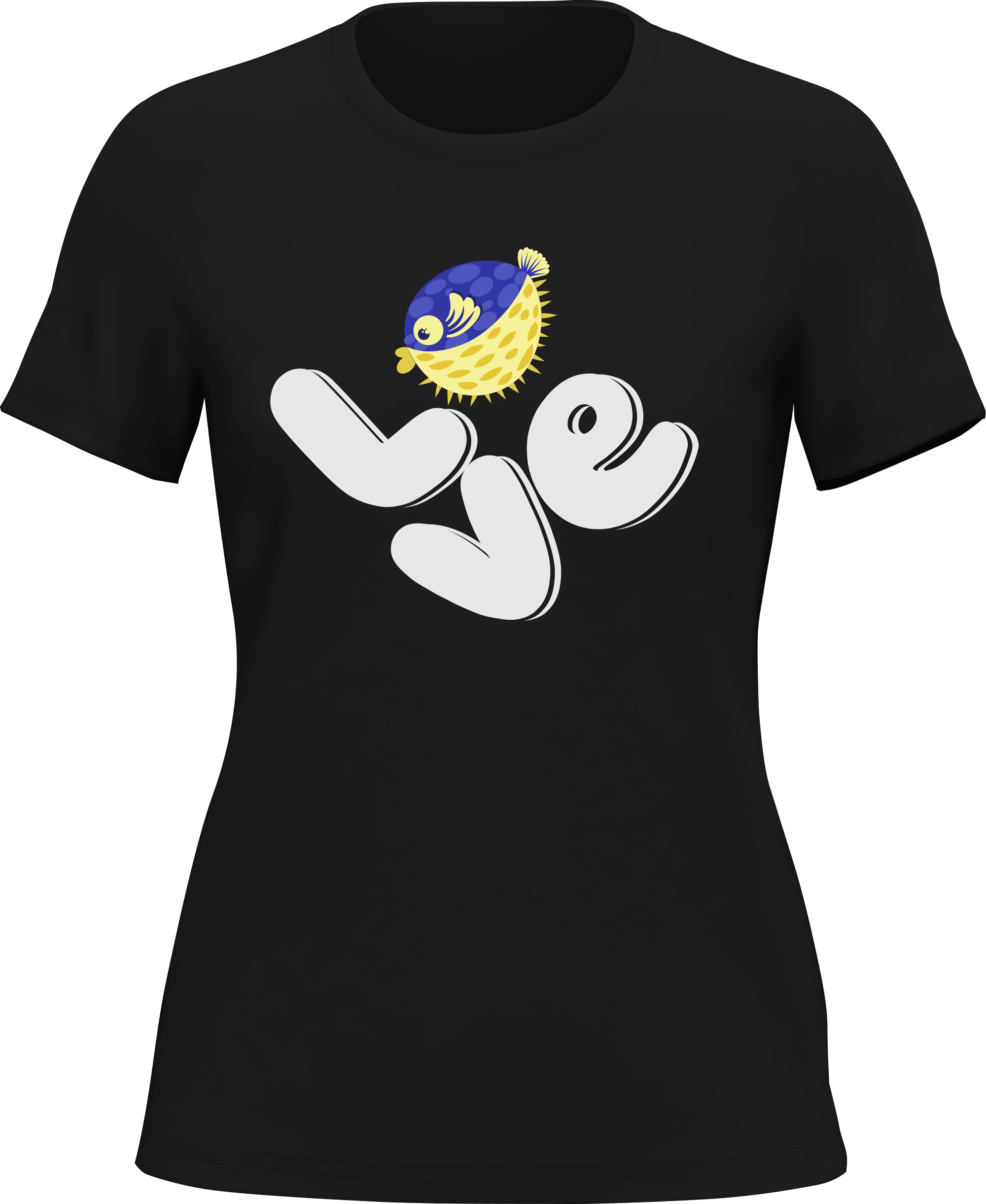 Love Fishing Blue Blowfish Globe T-Shirt for Women