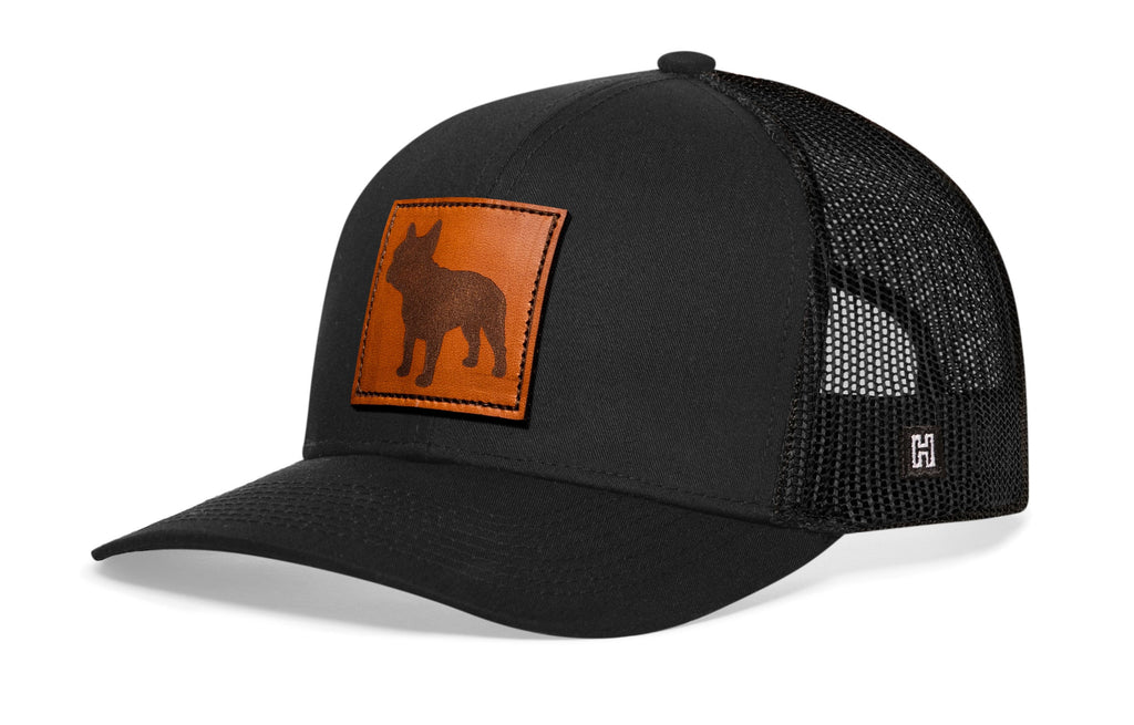 French Bulldog Trucker Hat Leather  |  Black Dog Snapback