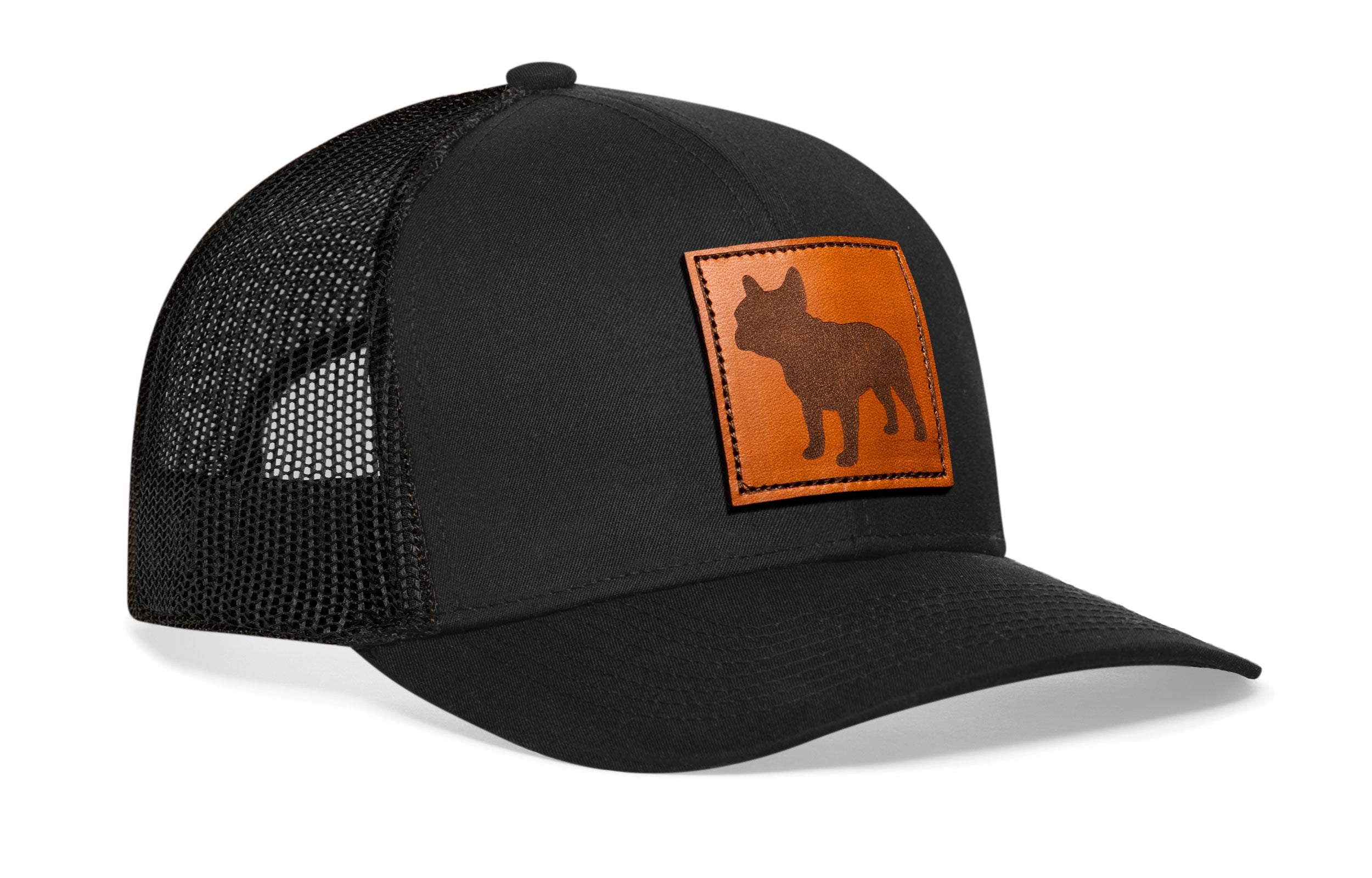 French Bulldog Trucker Hat Leather  |  Black Dog Snapback