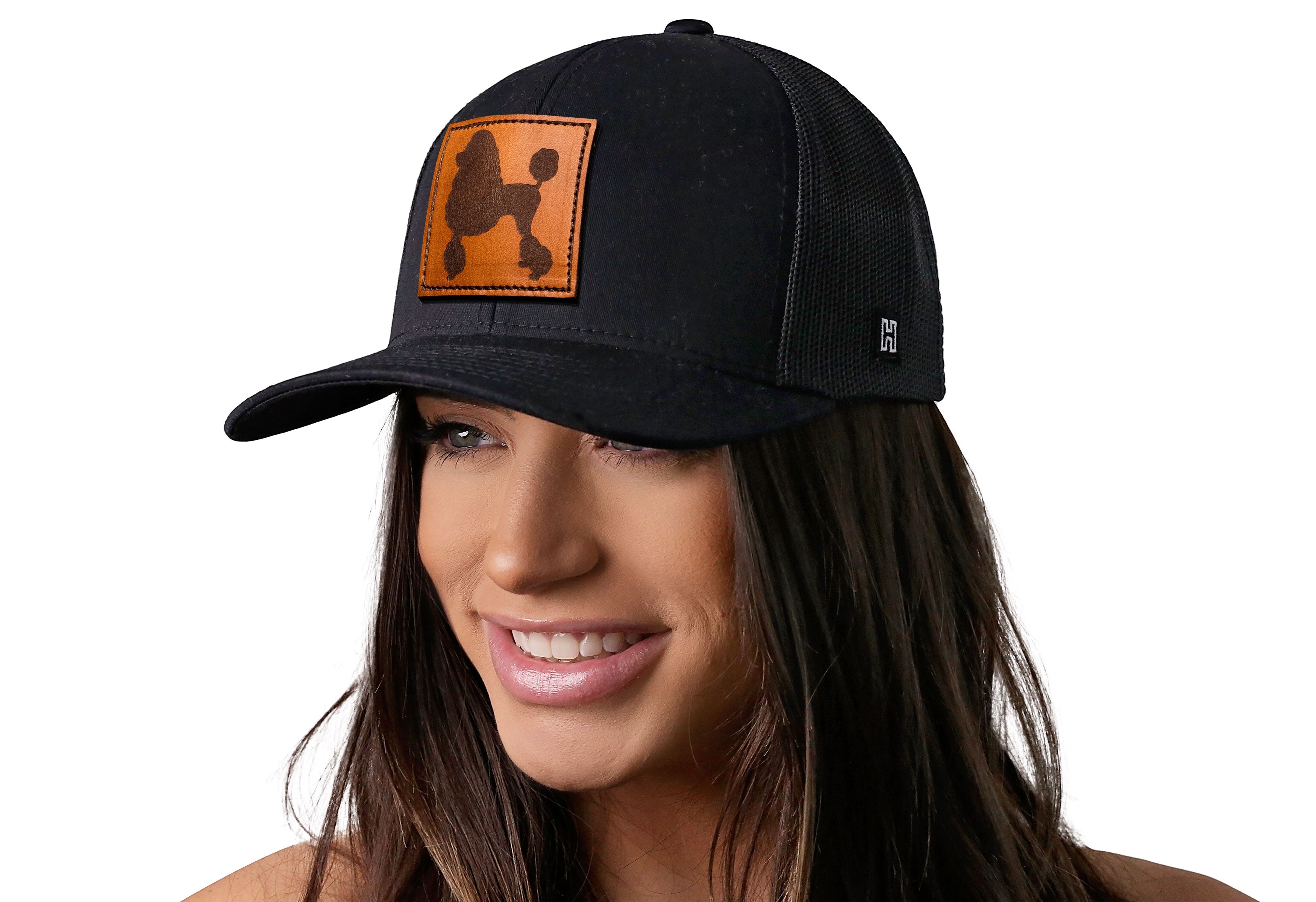 Poodle Trucker Hat Leather  |  Black Dog Snapback