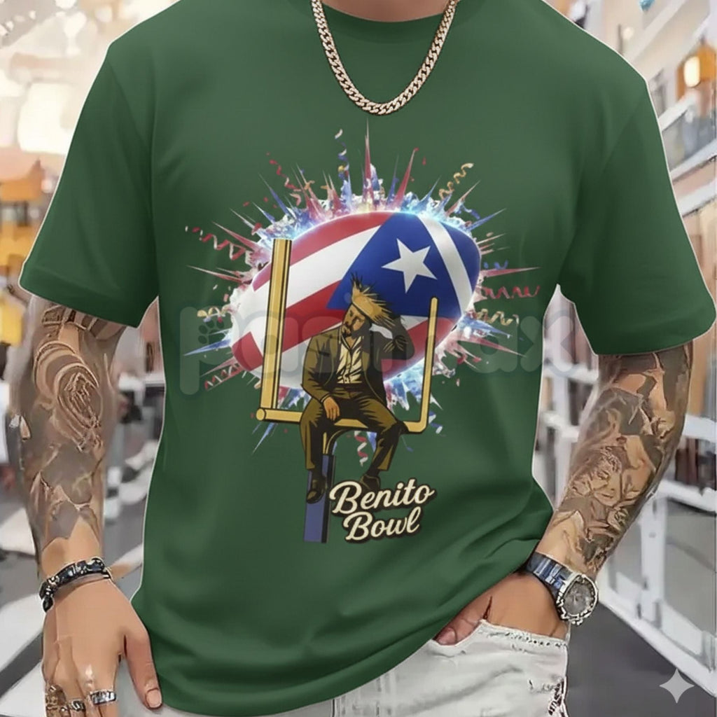 Unisex "Benito Bowl" Football Helmet Star T-Shirt - Bad Bunny Inspired Sports Graphic Tee, Premium Heavyweight Varsity Style Shirt, 100% Cotton Concert Apparel, Latin Urban Artist Football Top, Modern Streetwear Graphic Tee