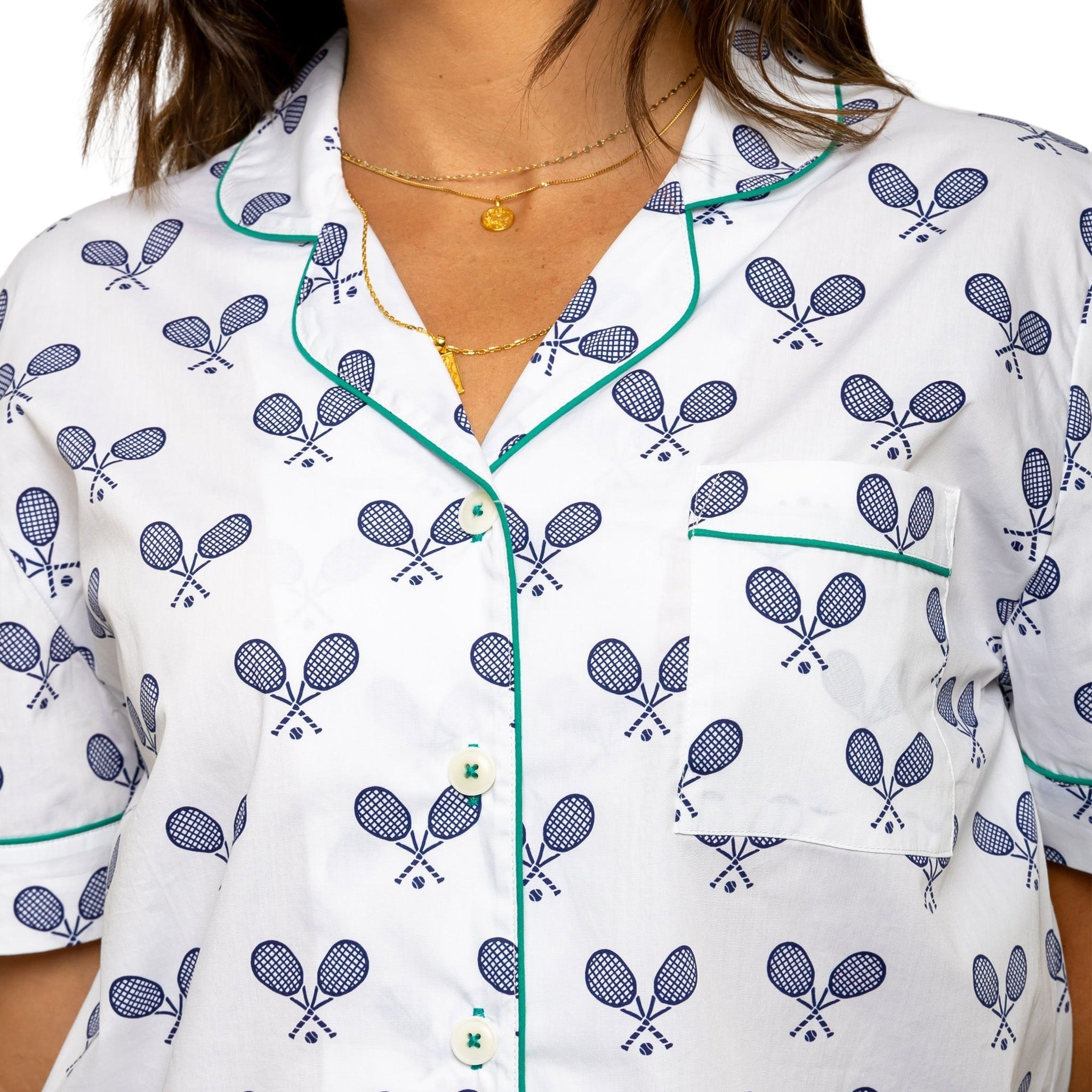 Women's Tennis Navy Short PJ Set - Organic Cotton Poplin