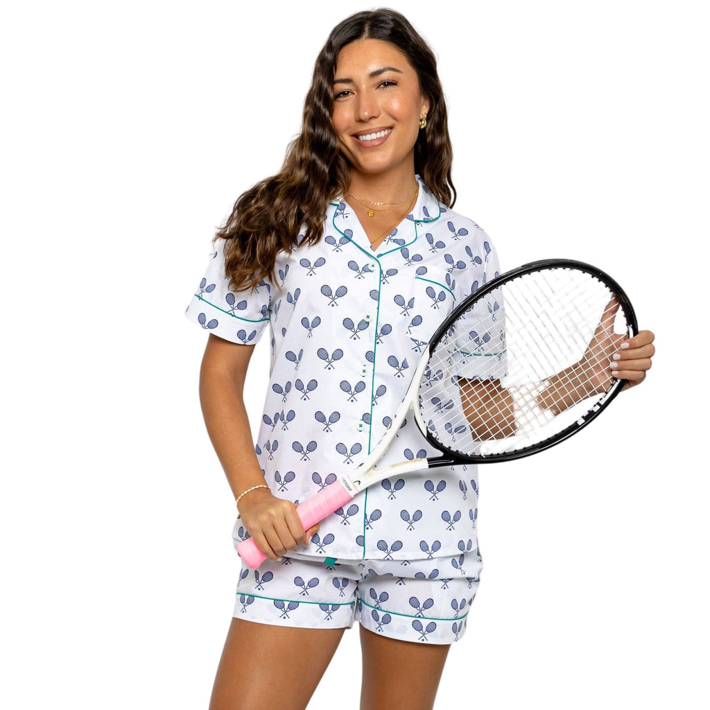 Women's Tennis Navy Short PJ Set - Organic Cotton Poplin