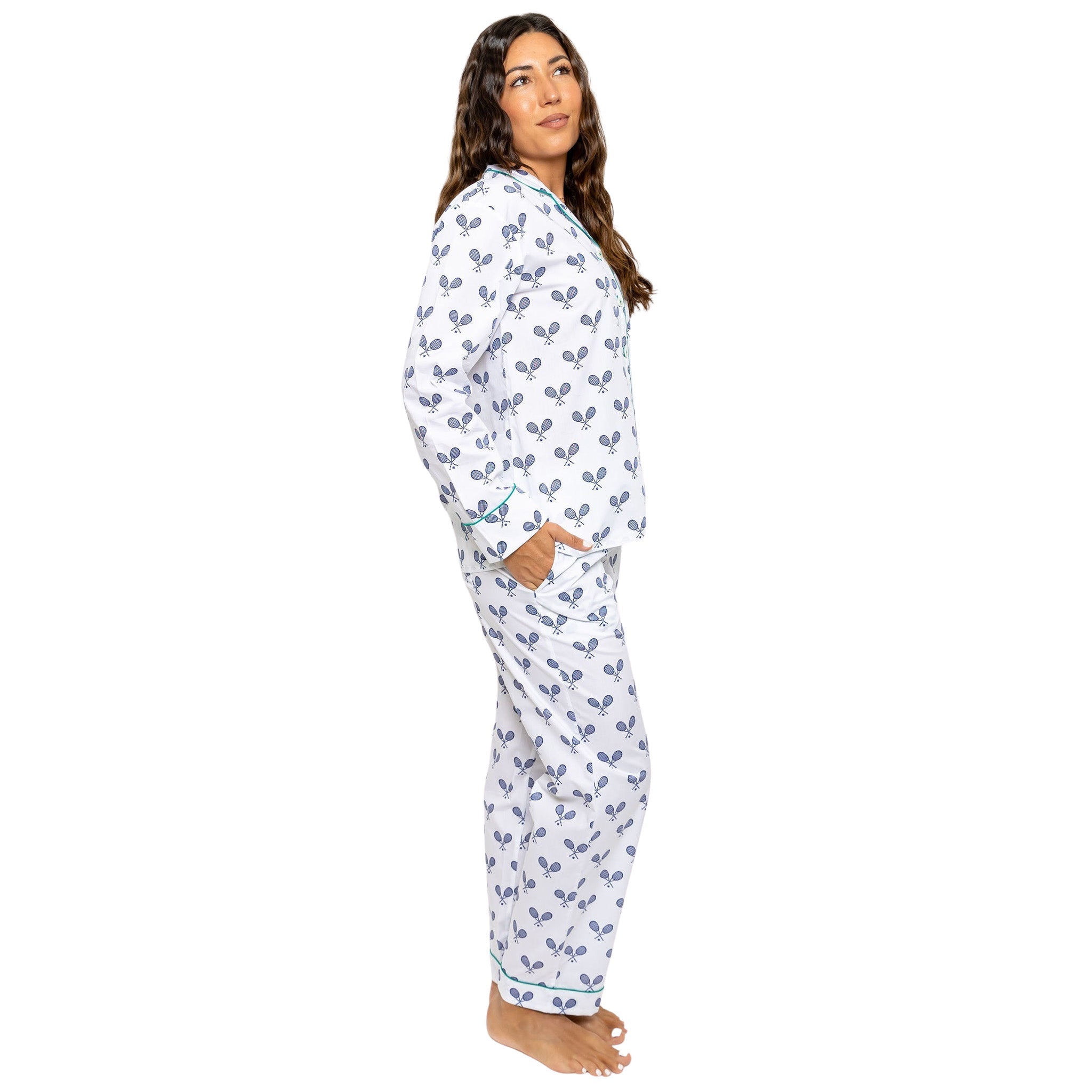 Women's Tennis Navy Long PJ Set