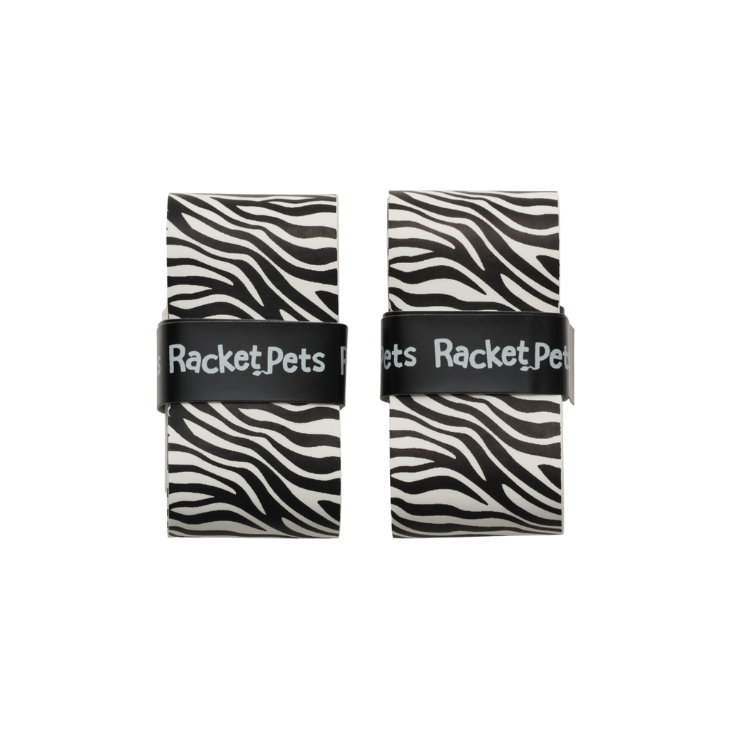 VALUE PACK - A Black and White Zebra Racket Pet Tennis Dampener and Overgrip Tape with a (Pack of 2) Replacement Overgrip Tape