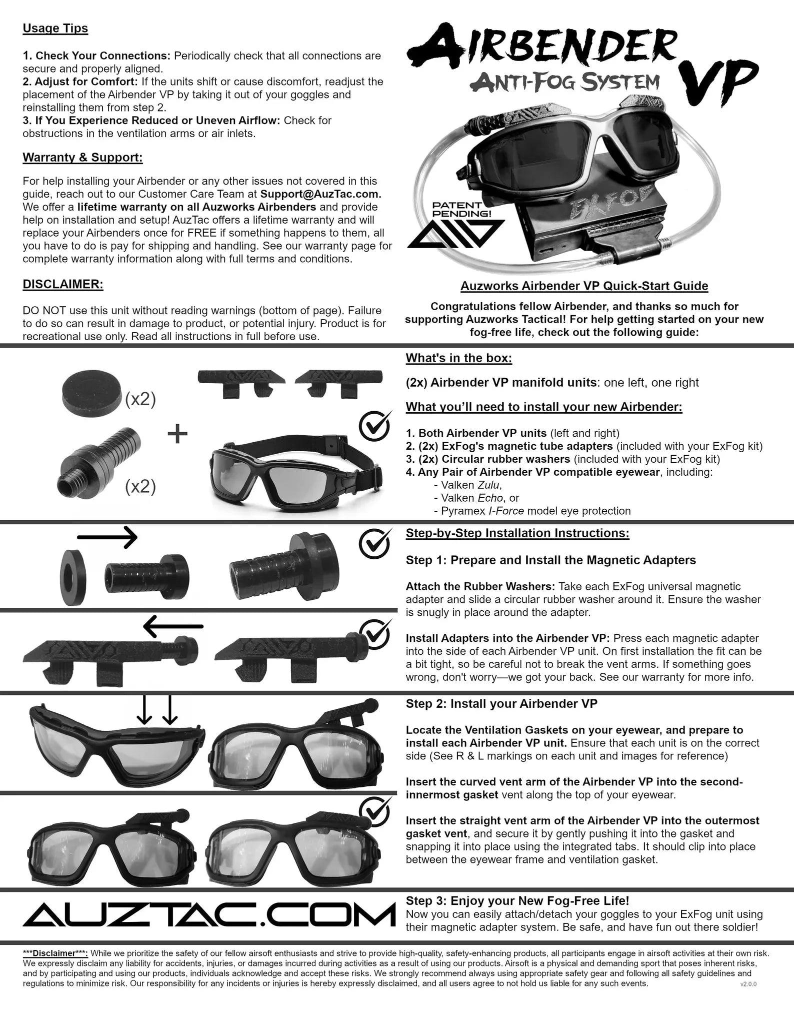 Airbender VP - Exfog Adapter for Valken & Pyramex Airsoft Goggles | Valken Zulu and Pyramex I Force Glasses Compatible