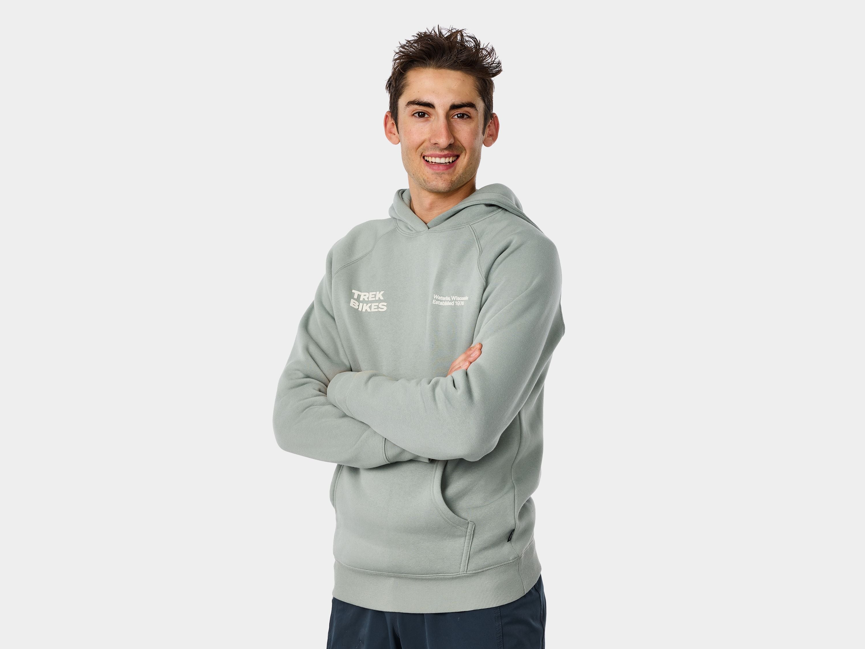 Trek Right Stacked Hoodie Medium Sage Grey Shirt