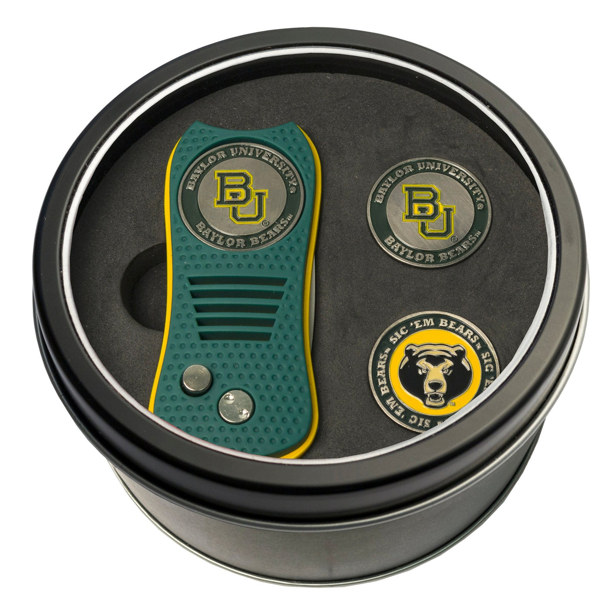 Baylor Bears Switchblade Divot Tool + 2 Ball Marker Tin Gift Set