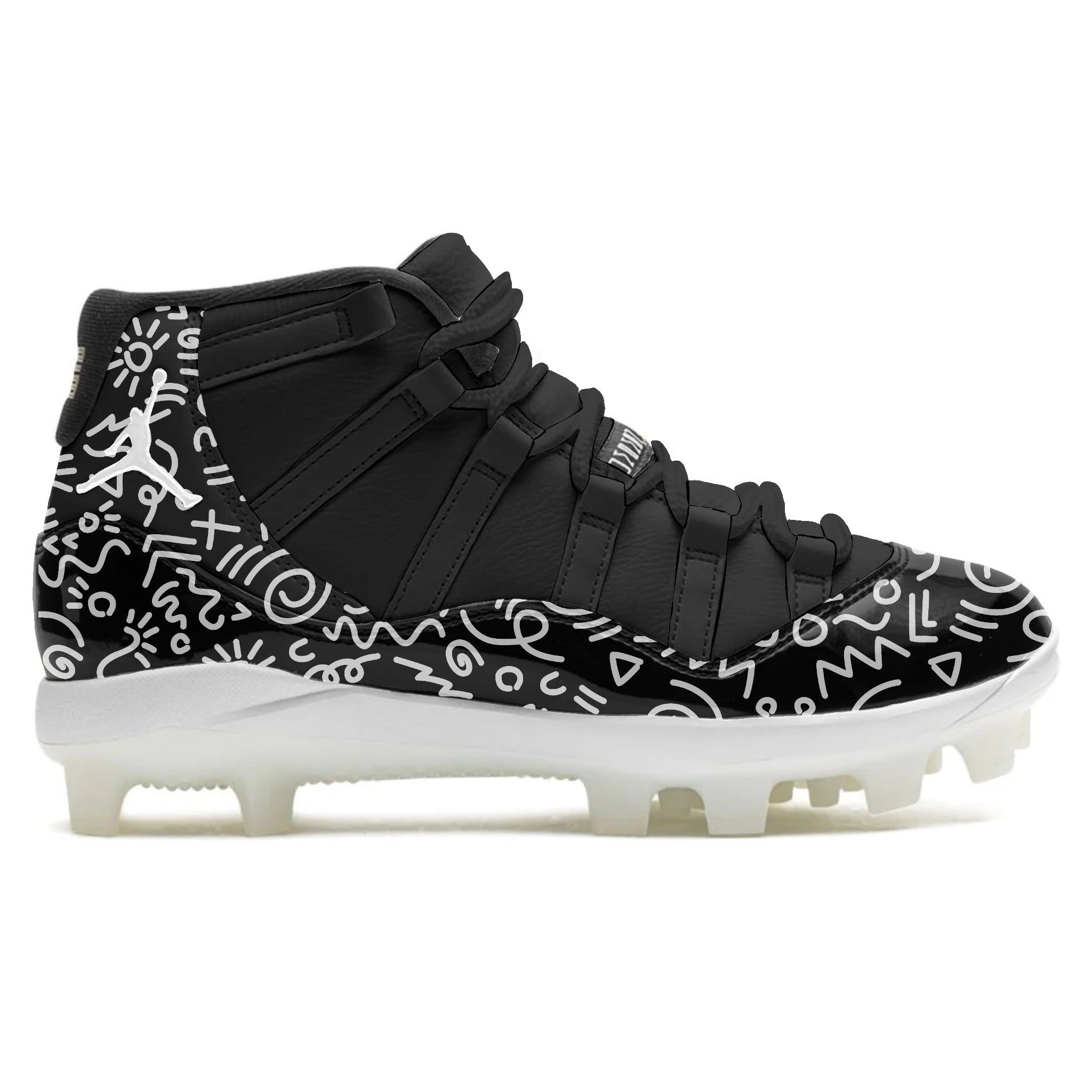 "Black & White Doodles" Jordan 11 Retro MCS Cleats