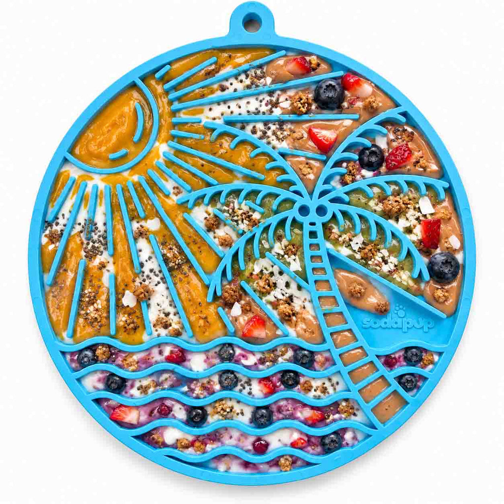 Sun n' Sea eMat - Enrichment Lick Mat For Dogs and Cats - With Suction Cups - Beach Design | USA Made