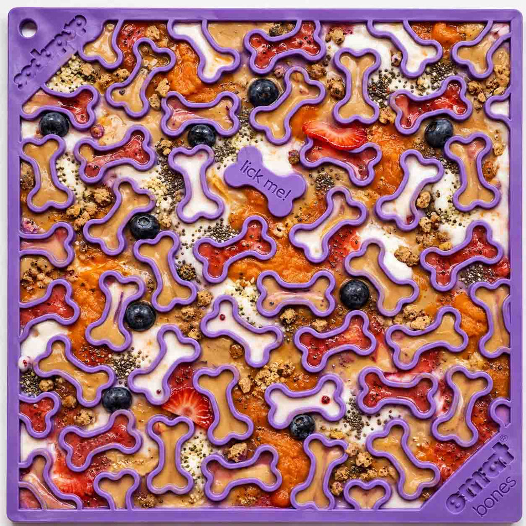 Bones eMat - Enrichment Lick Mat for Dogs and Cats | eMat Enrichment Toy for Anxiety Relief | SodaPup