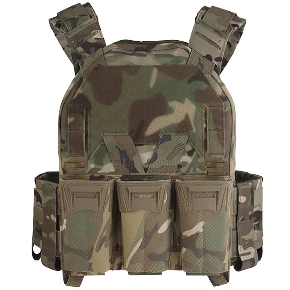 Camo Sub-Zero Style Plate Carrier Airsoft Hunting Tactical Vest with Multicaliber 9MM 6Pcs Long Mag/5.56 Triple Magazine Pouch
