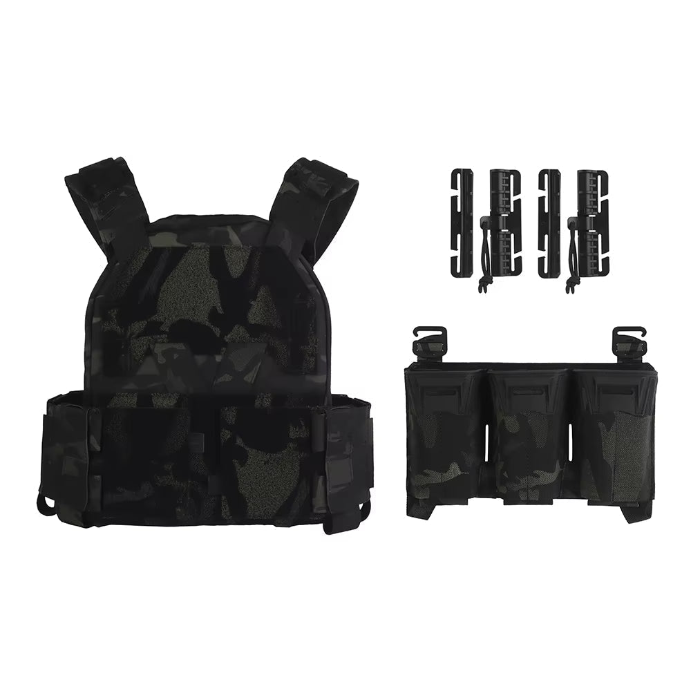 Camo Sub-Zero Style Plate Carrier Airsoft Hunting Tactical Vest with Multicaliber 9MM 6Pcs Long Mag/5.56 Triple Magazine Pouch