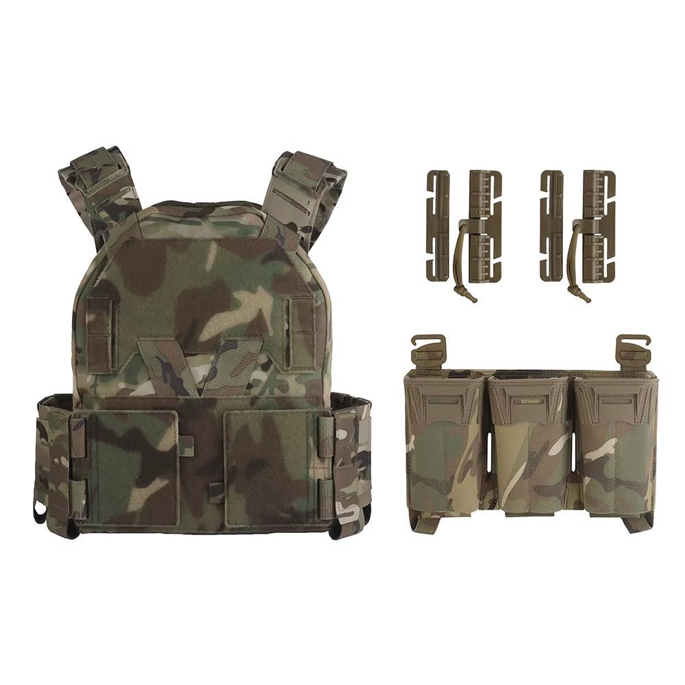 Camo Sub-Zero Style Plate Carrier Airsoft Hunting Tactical Vest with Multicaliber 9MM 6Pcs Long Mag/5.56 Triple Magazine Pouch