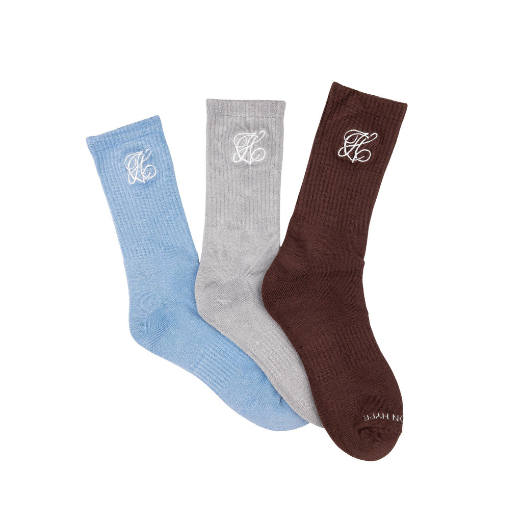 Common Hype Tonal Embroidered Sock Brown, Grey, Blue (3-Pack)