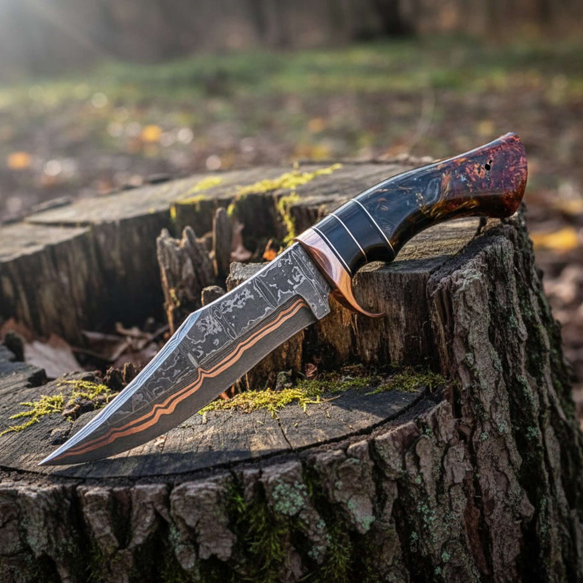 Copper Damascus Bowie Knife Handmade Copper Guard