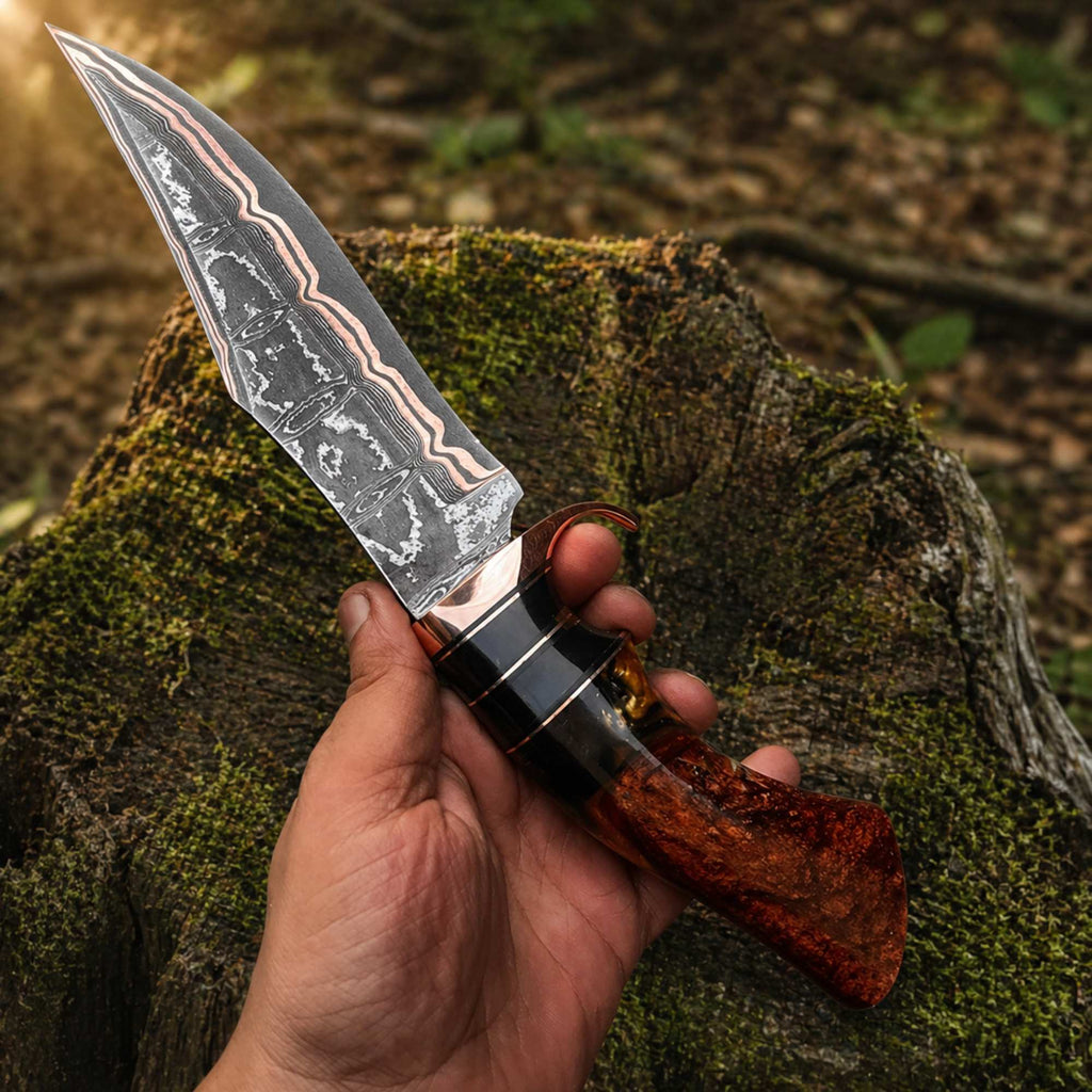 Copper Damascus Bowie Knife Handmade Copper Guard