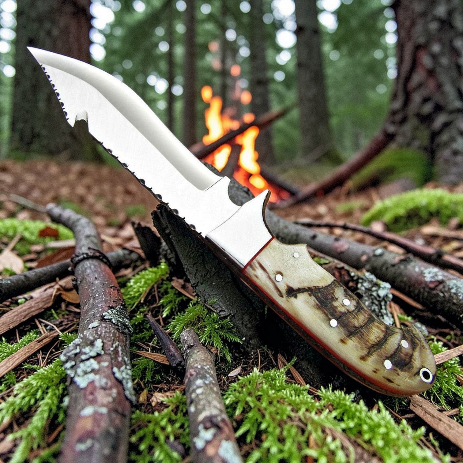 D2 Gut Hook Hunting Knife Ram Horn Handle