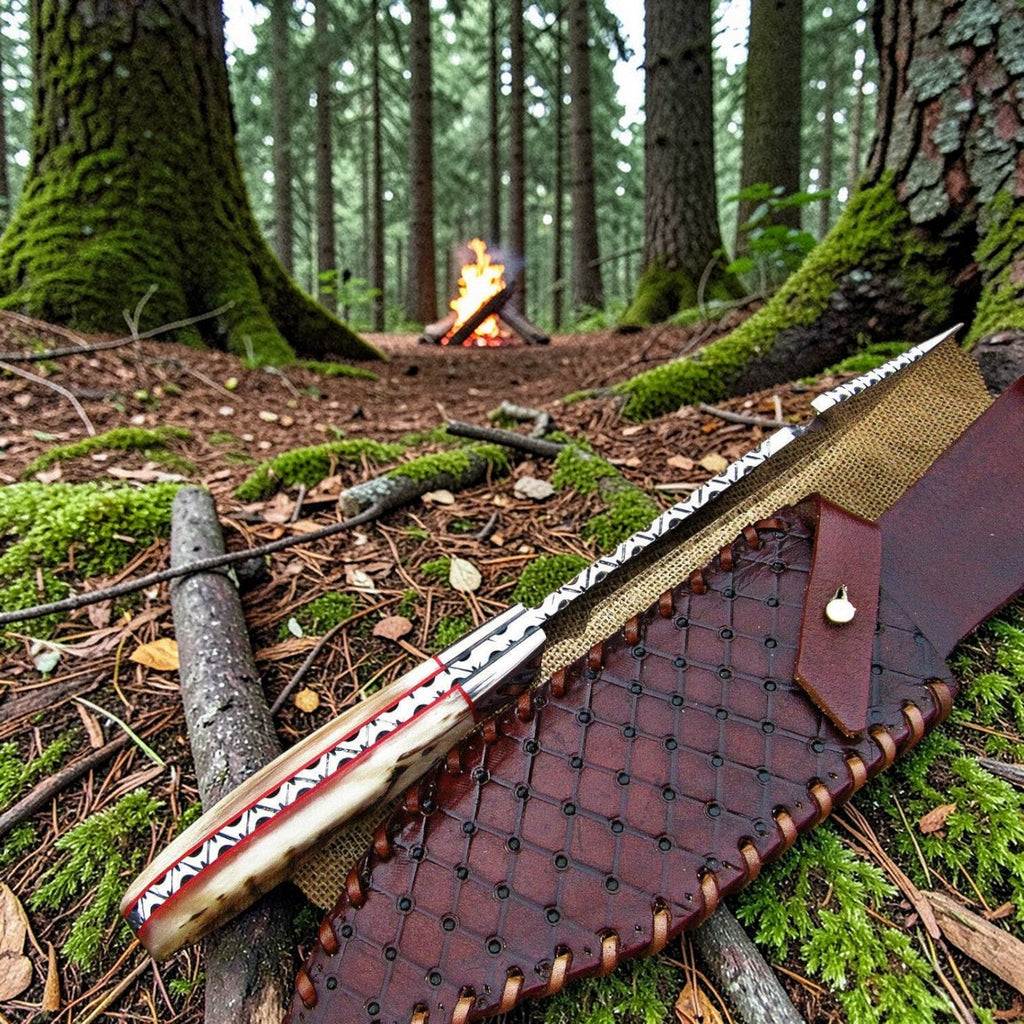 D2 Gut Hook Hunting Knife Ram Horn Handle