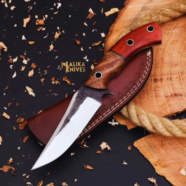 D2 Hunting Knife with Rose Pakka Wood Handle