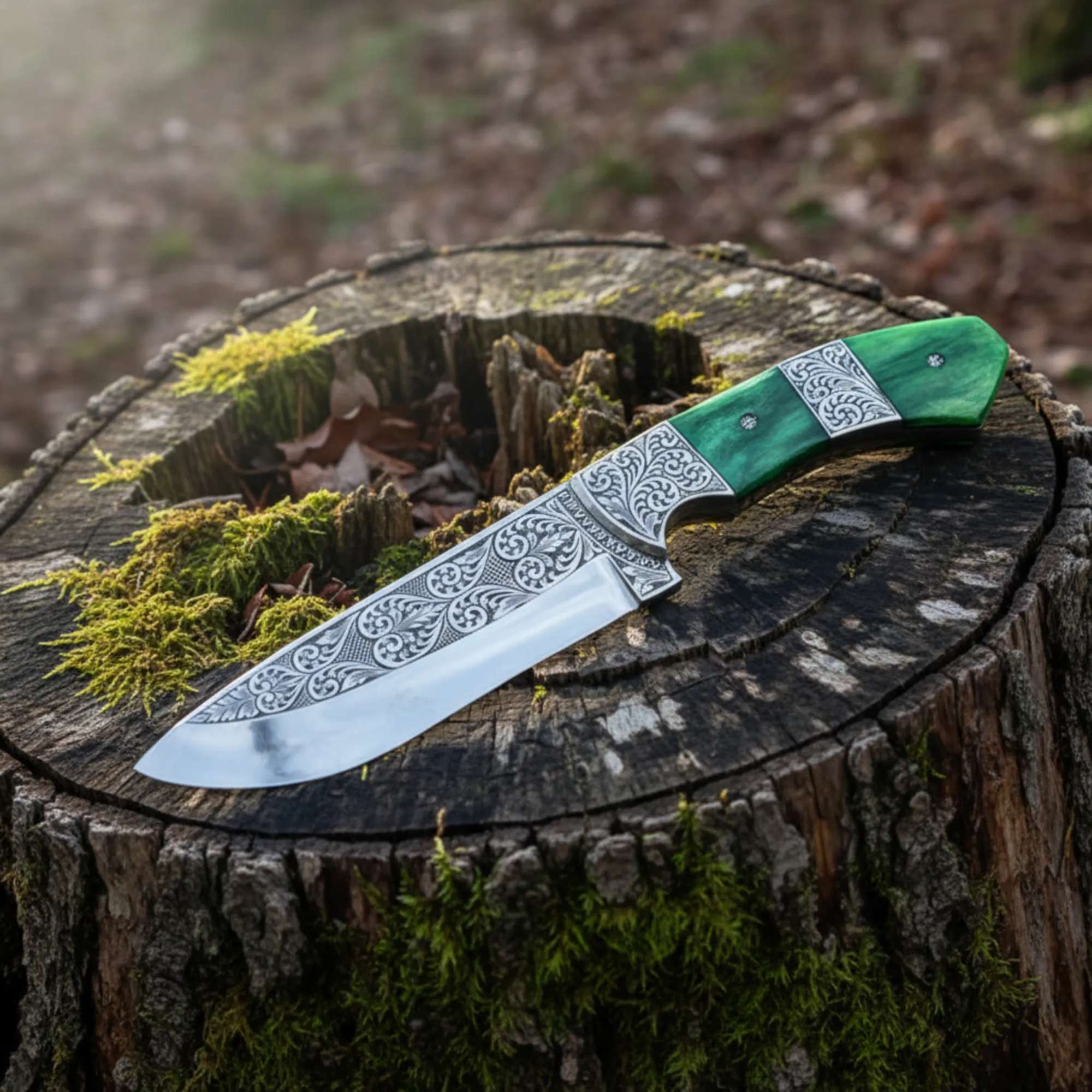 Hand Engraved D2 Hunting Knife | Camel Bone Handle