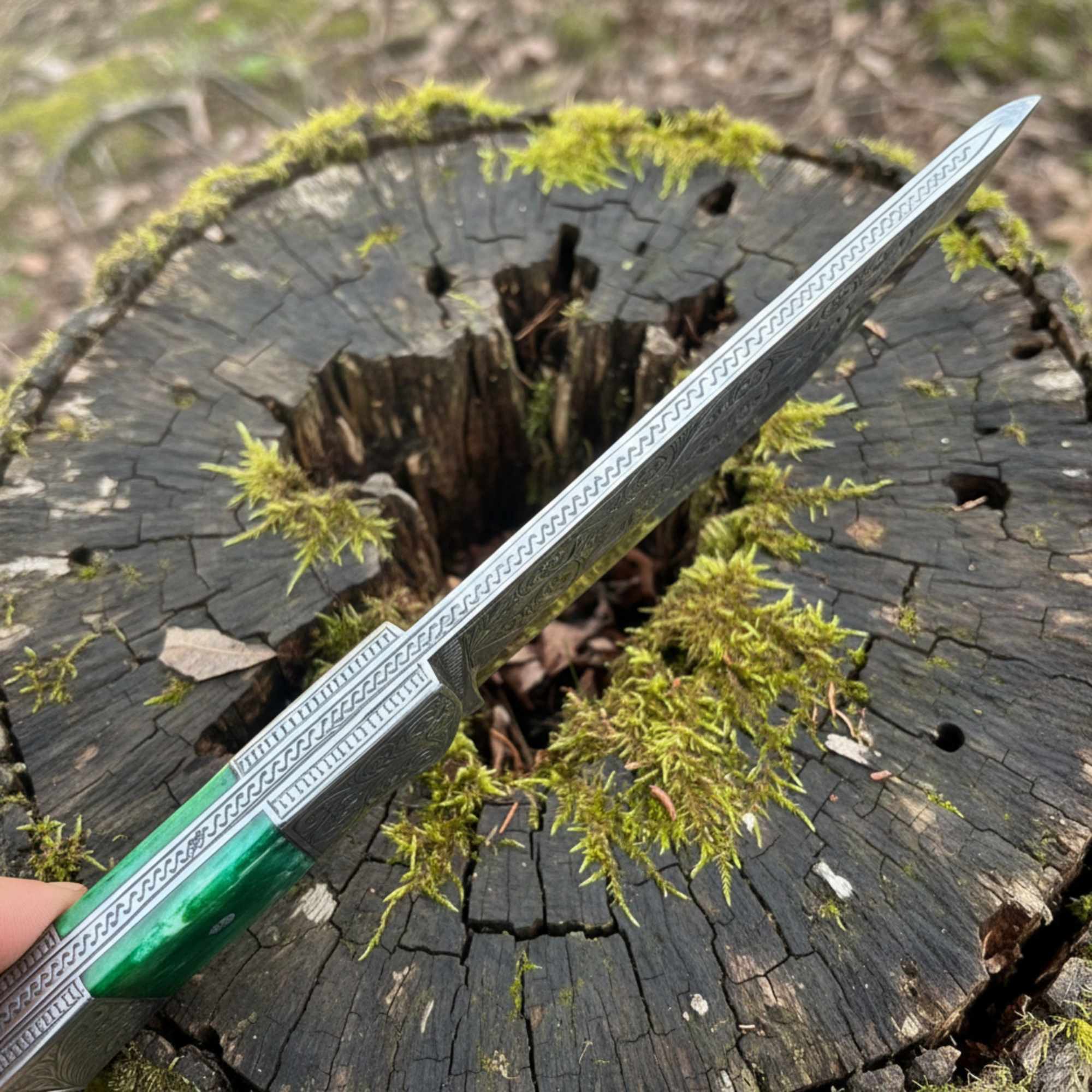 Hand Engraved D2 Hunting Knife | Camel Bone Handle