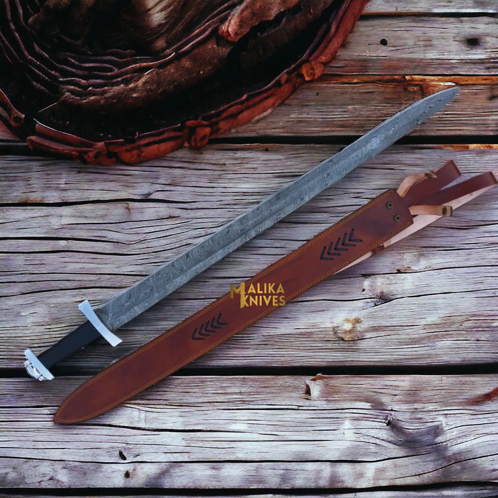 Ulfberht Damascus Viking Sword | Leather Sheath