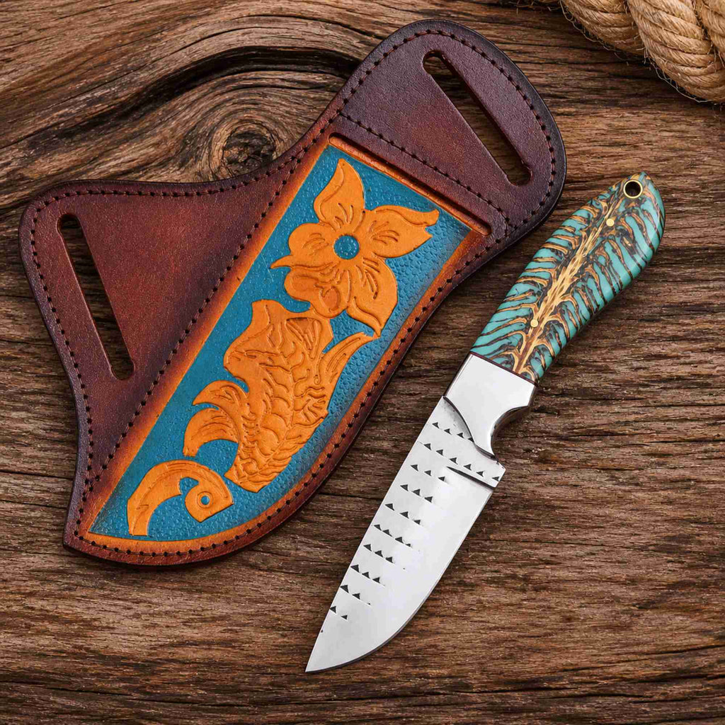 Cowboy Hunting Knife Rasp Steel Pinecone Handle
