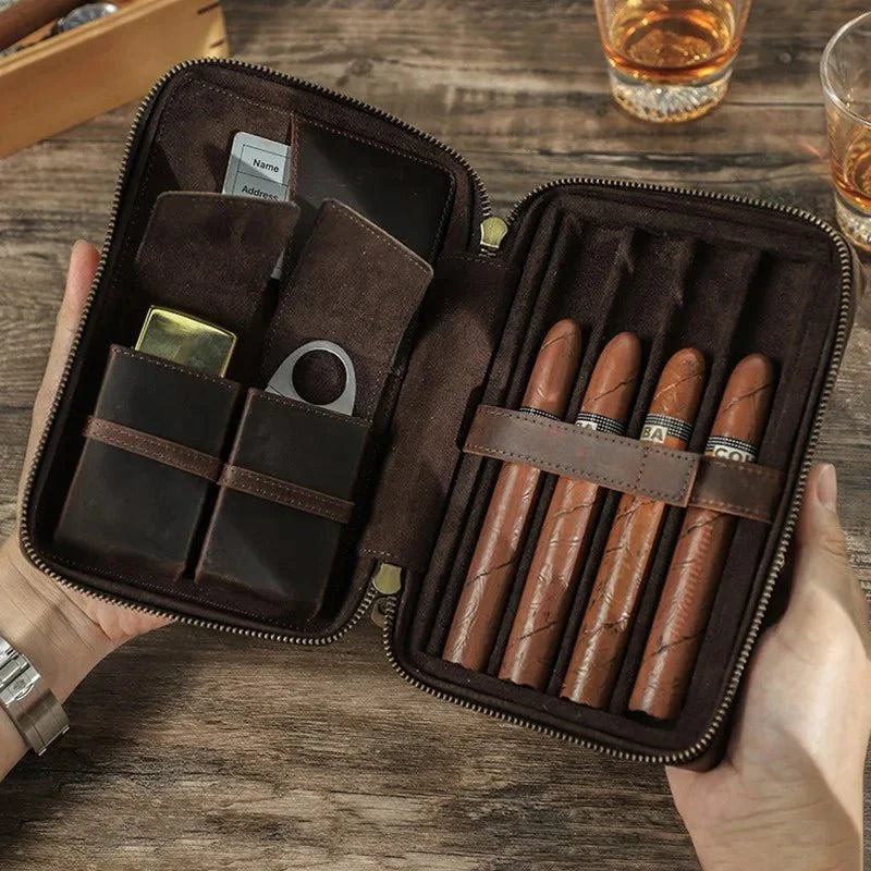 Leather Travel Cigar Humidor Box – Portable Cigar Case