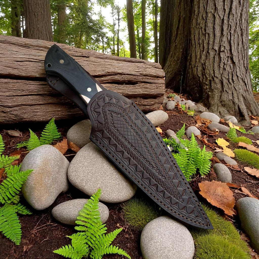 D2 Steel Hunting Knife with G10 Handle & Leather Sheath