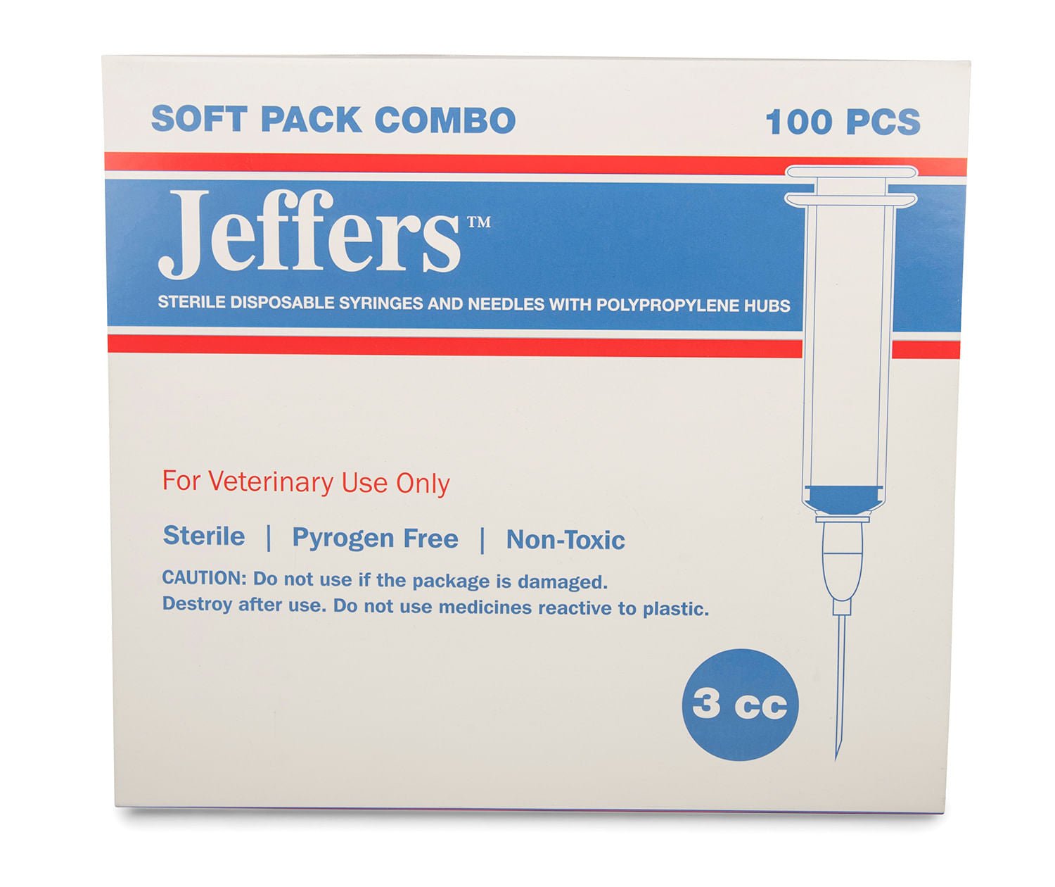 Jeffers Luer Lock (LL) Syringe/Needle Combo, Box of 100