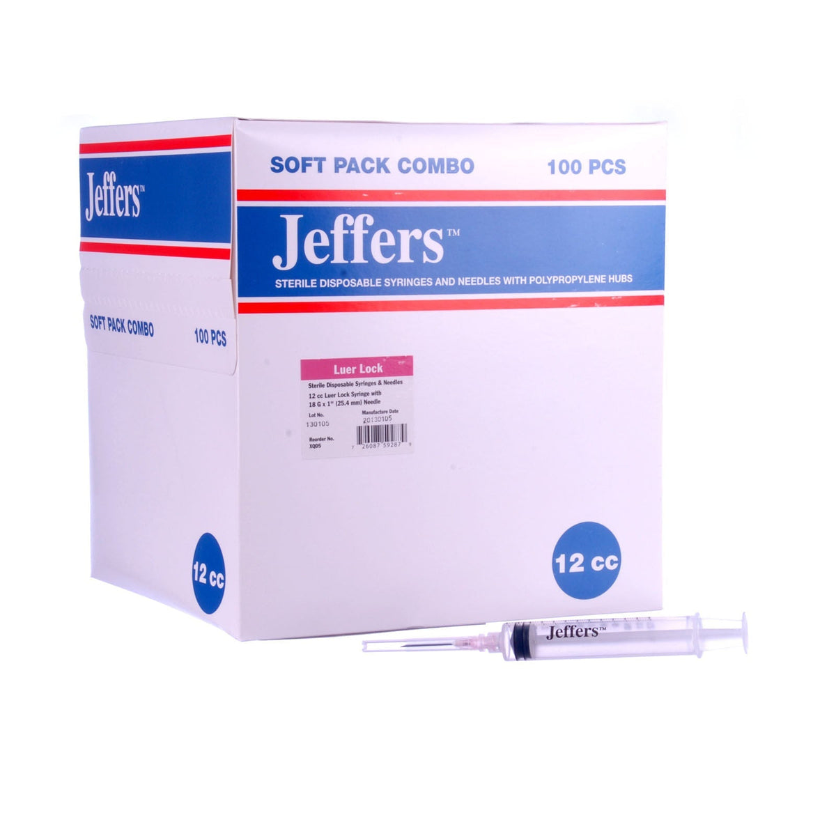 Jeffers Luer Lock (LL) Syringe/Needle Combo, Box of 100