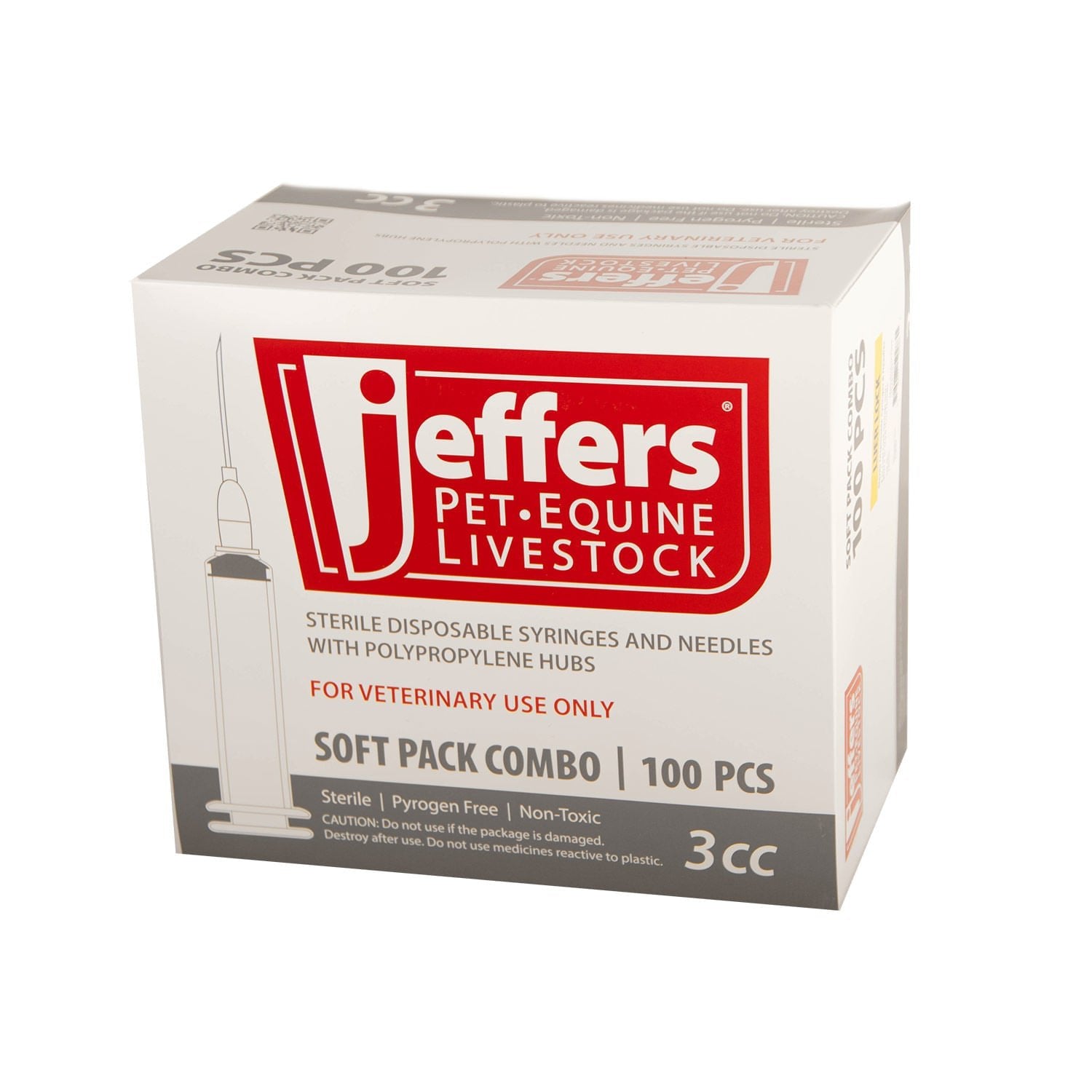 Jeffers Luer Lock (LL) Syringe/Needle Combo, Box of 100