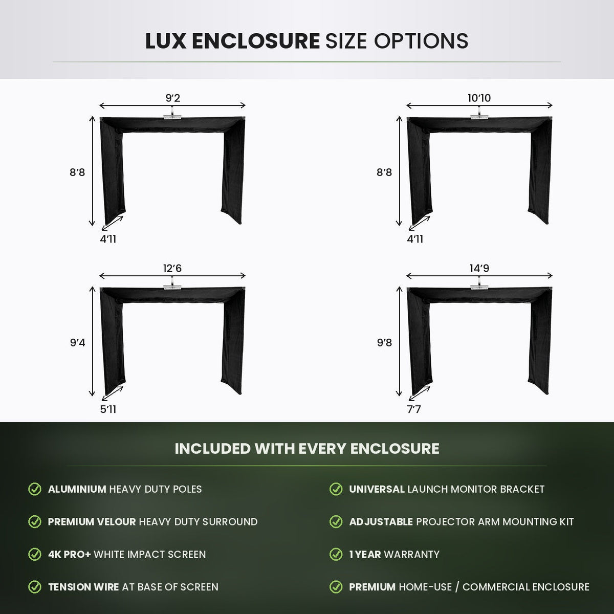 GolfBays Lux Golf Simulator Hitting Enclosure (4 Sizes)