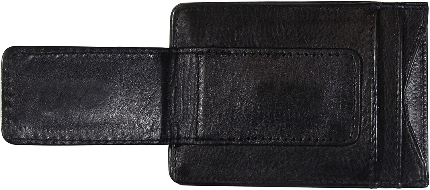 North Carolina State University Wolfpack Black Leather Wallet, Front Pocket Magnetic Money Clip, Printed Logo