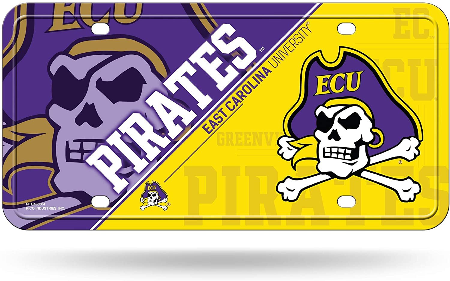 East Carolina University Pirates Metal Auto Tag License Plate, Split Design, 6x12 Inch