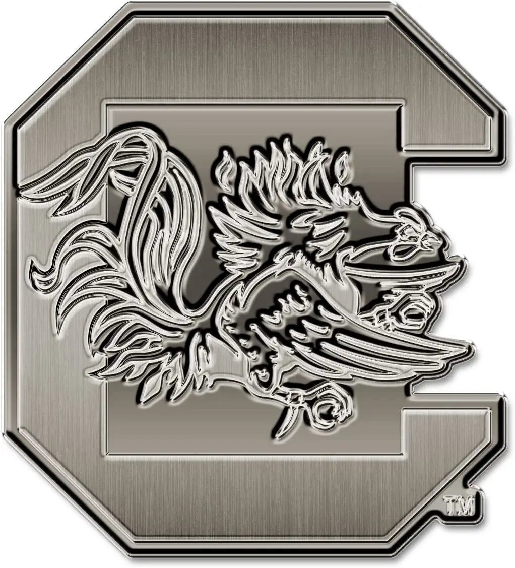 University of South Carolina Gamecocks Solid Metal Auto Emblem Antique Nickel for Car/Truck/SUV